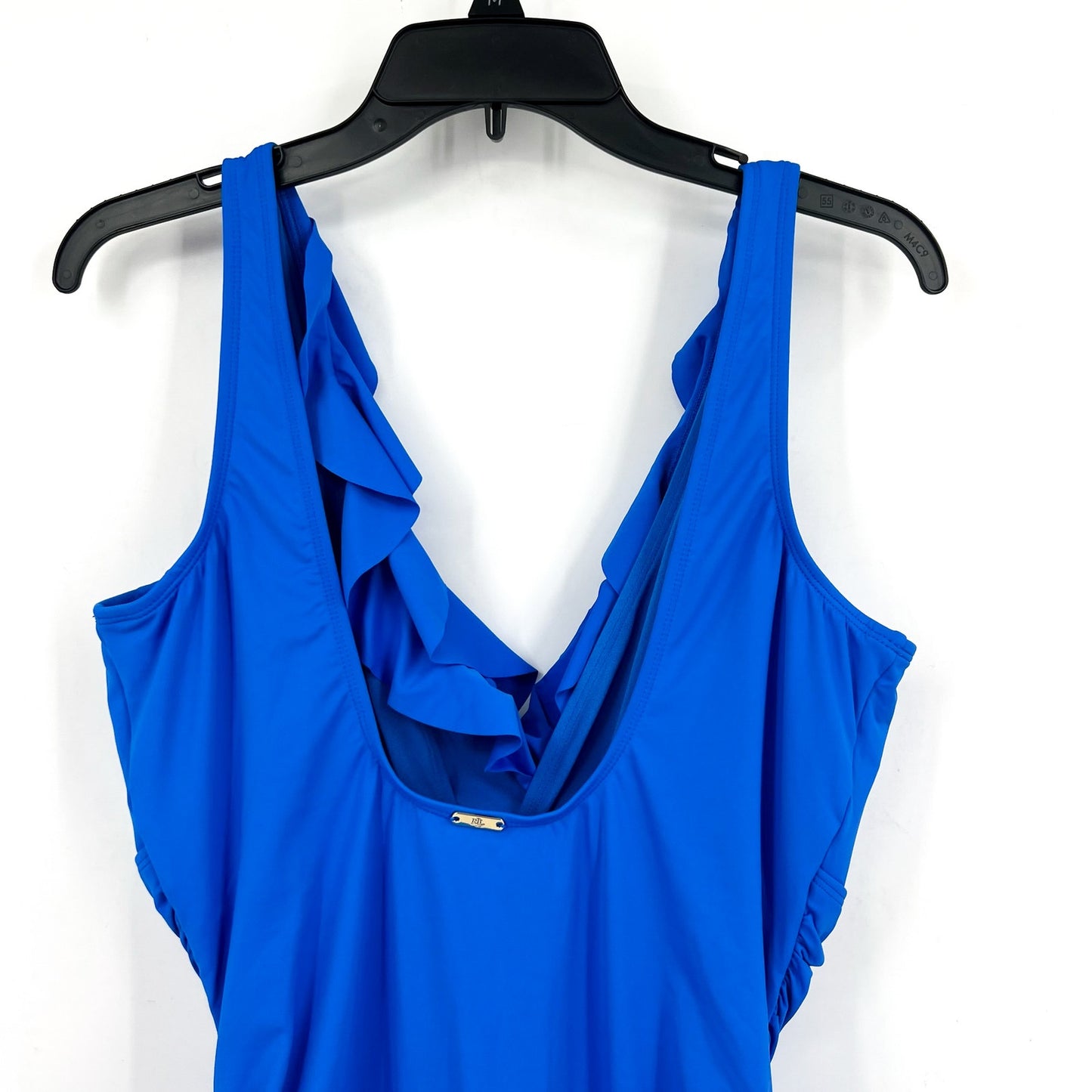 LAUREN RALPH LAUREN Ruffle One Piece Swimsuit Size 16 Royal Blue Beach Club NWT