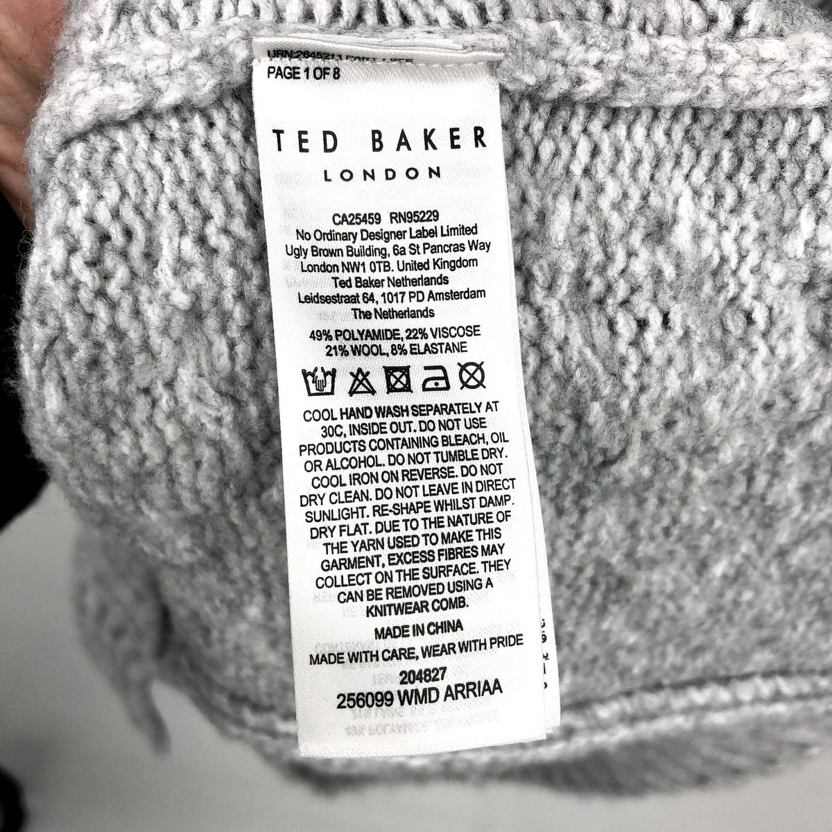 TED BAKER Women's Arriaa Cable Sweater Dress US 8 Ted 3 Grey High Neck NWOT