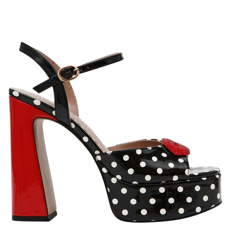 Betsey Johnson Womens Allyson Platform Heel US 6.5 Red Black White Polka Dot NIB
