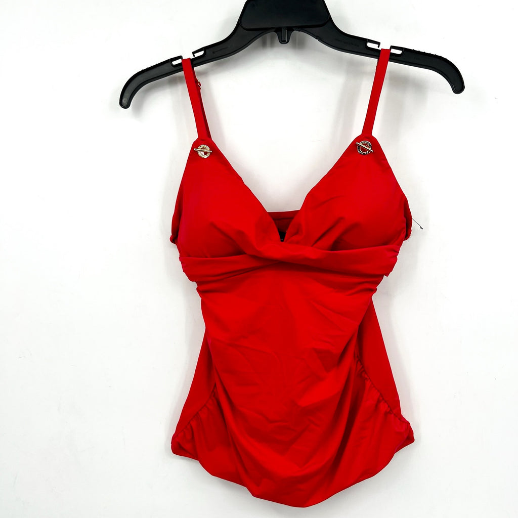 LAUREN RALPH LAUREN Womens Tankini Top Size 6 Red Toggle-Trim Swim NWOT