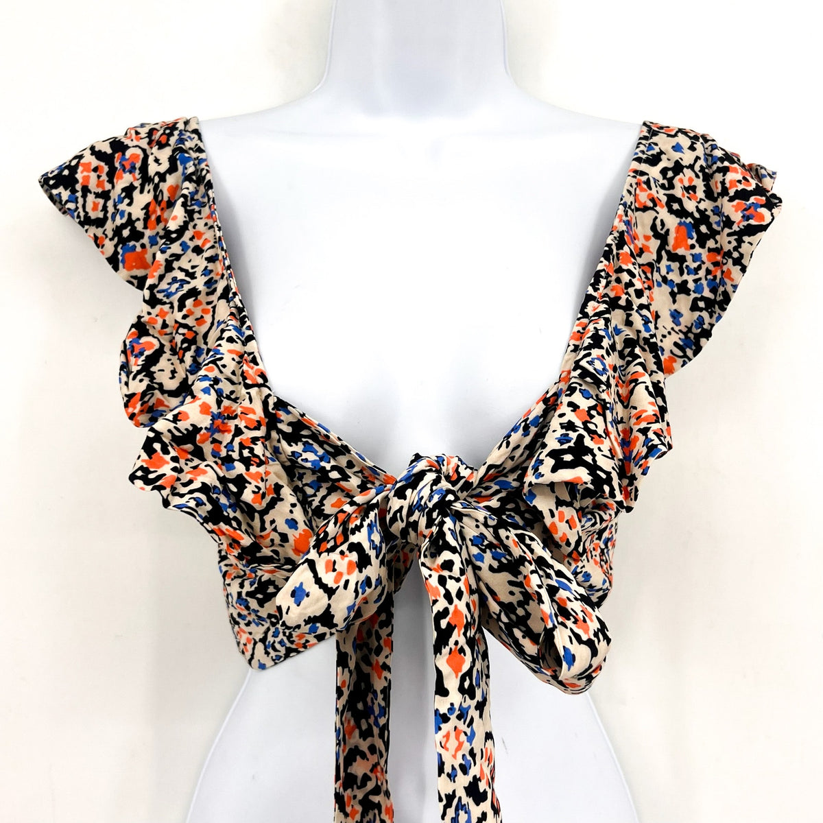 MAAJI Women's Glowy Flutter Sleeve Smocked Crop Top Large Multi NWOT