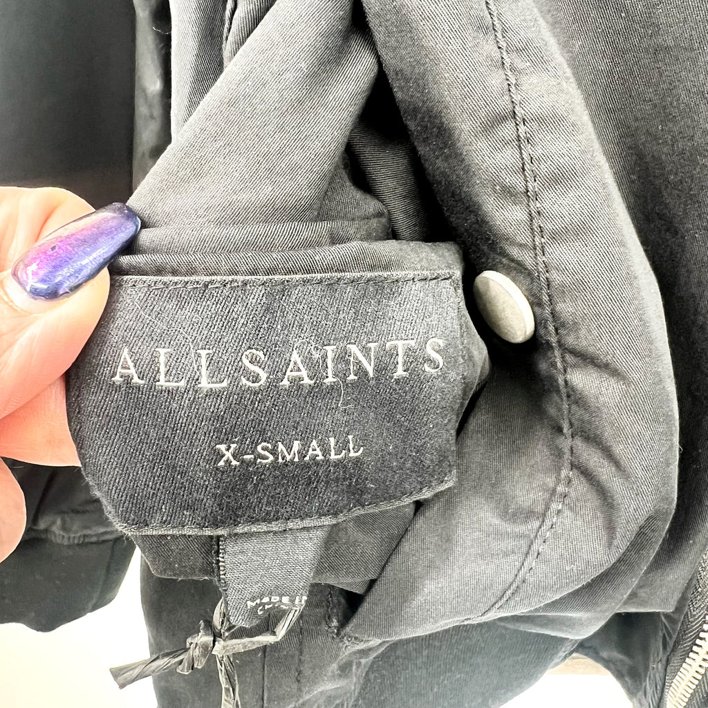 Allsaints Mens Reversible Bassett Bomber Jacket XS Black Ash Khaki NWT