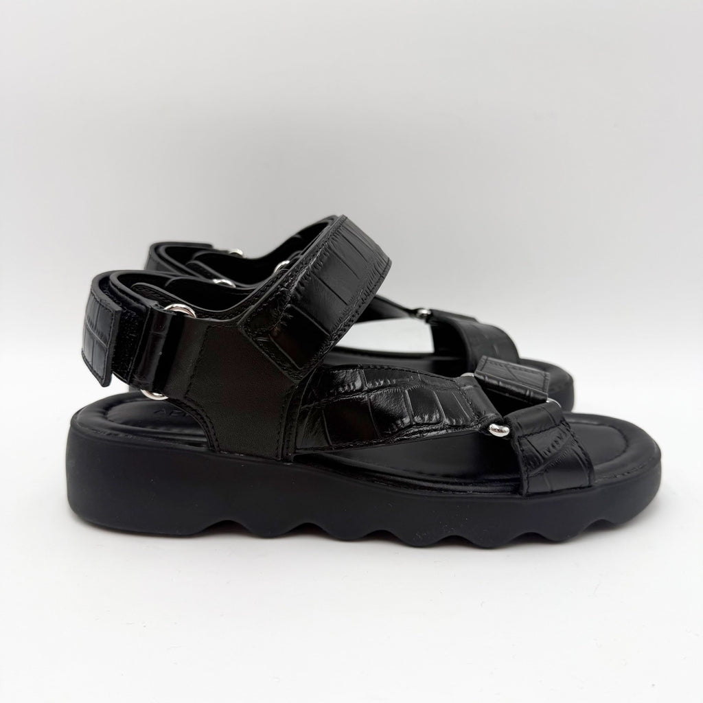Aerosoles Womens Wave Sandals Size 6 M Black Crocodile Leather NIB