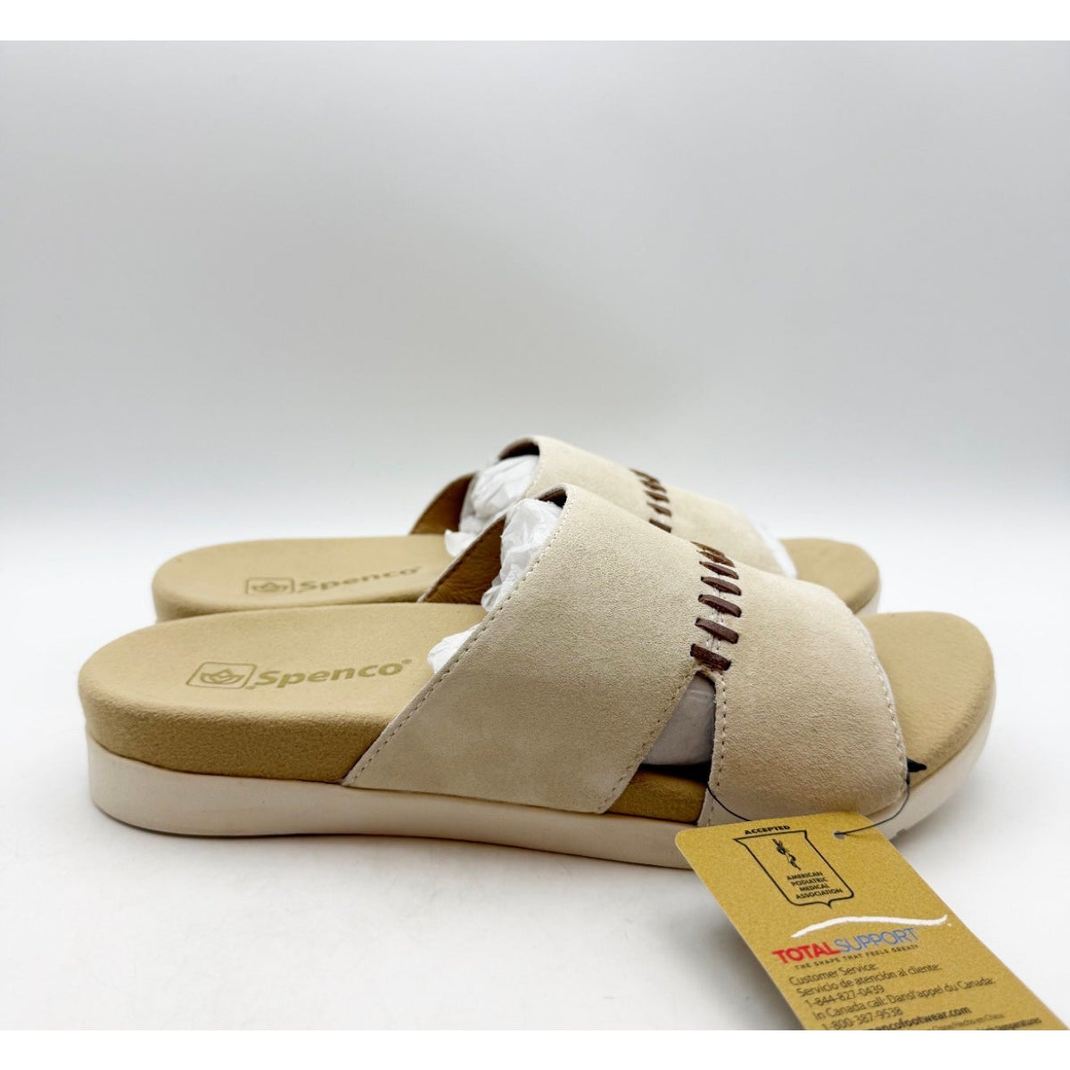 Spenco Womens Twilight Woven Slide Sandals Size 9 Wide Cream Almond Buff Tan NIB