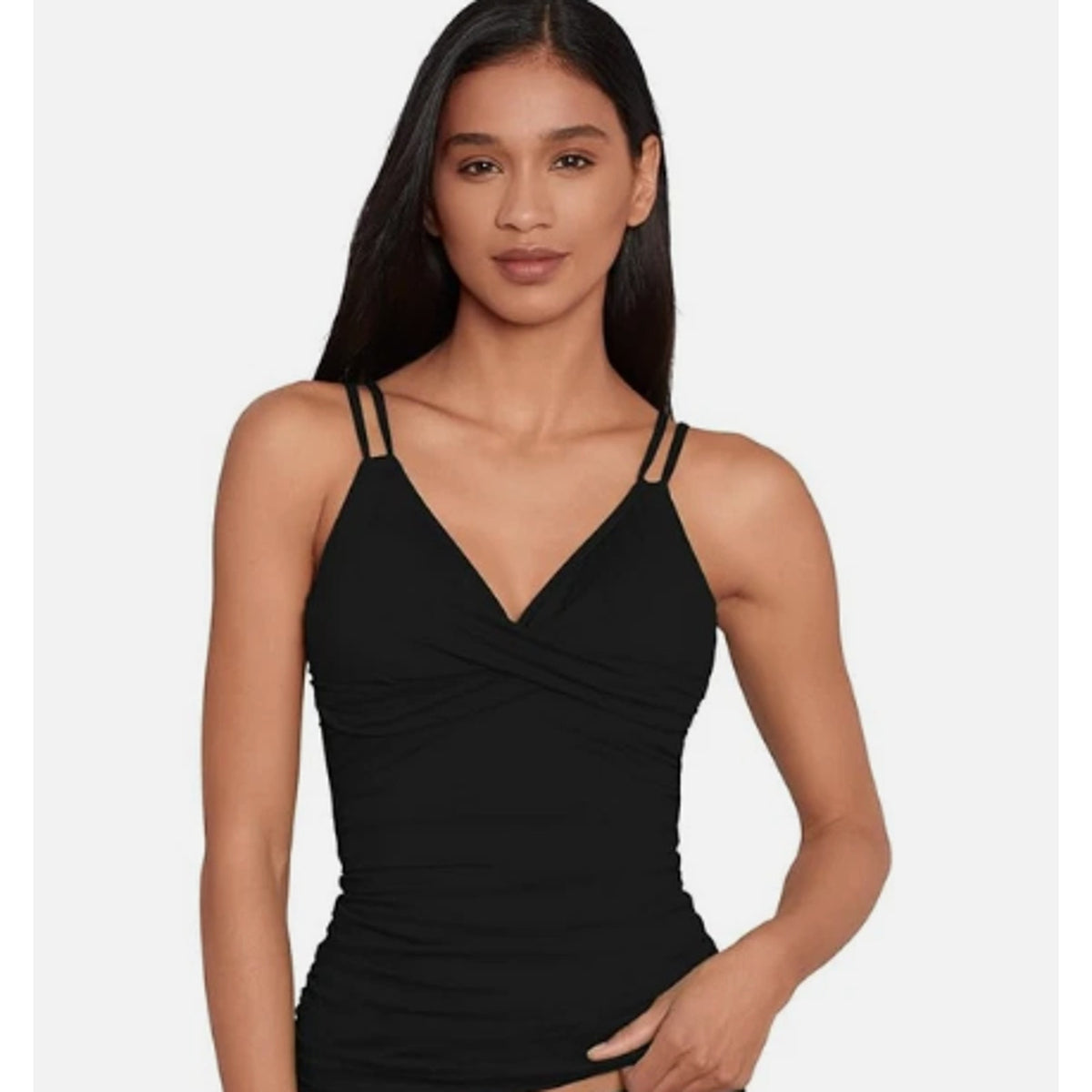 LAUREN RALPH LAUREN Double Strap Twist Tankini Top Size 10 Black Underwire NWT