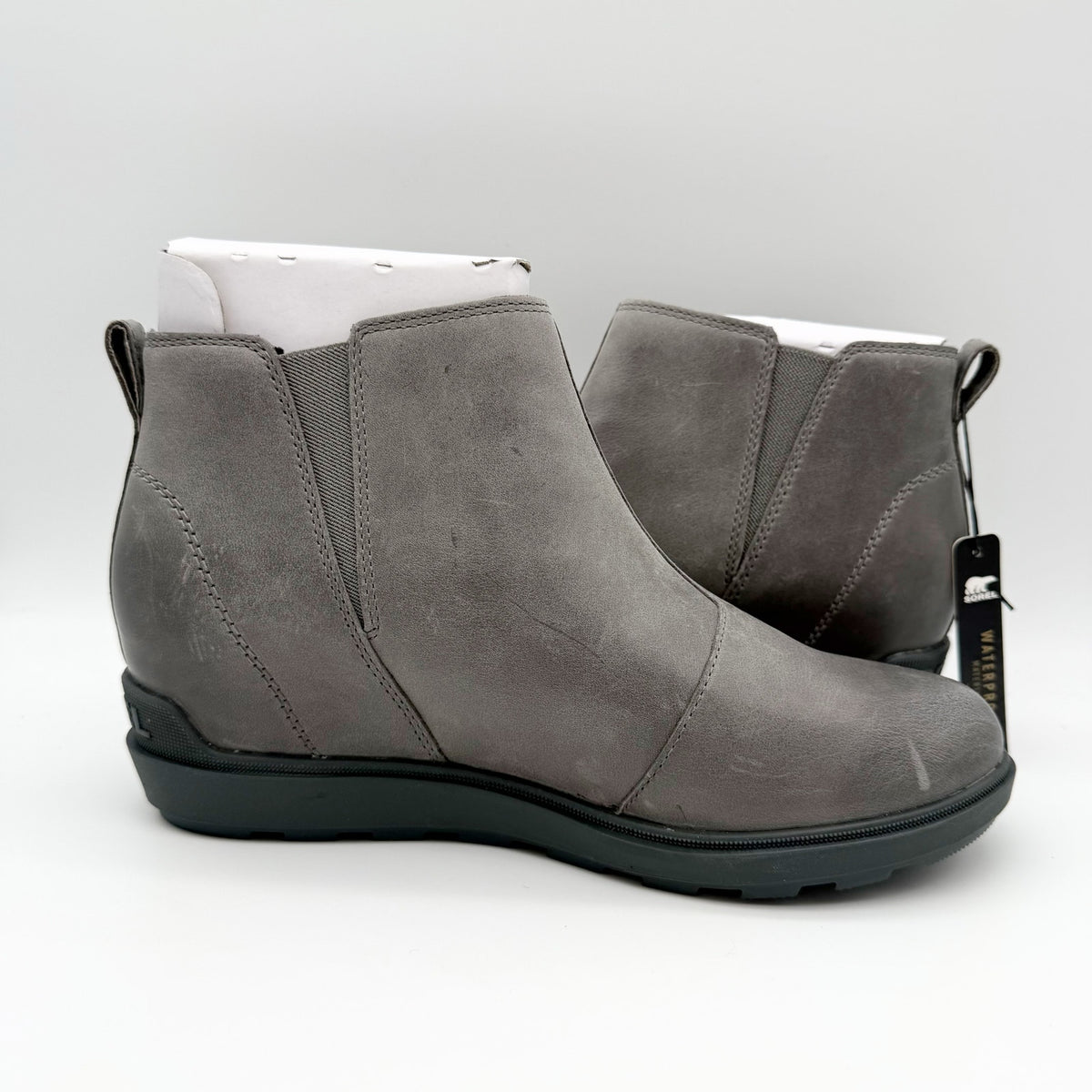 Sorel Womens Evie ll Zip Wedge Bootie Size 10.5 Grey Leather Waterproof NIB
