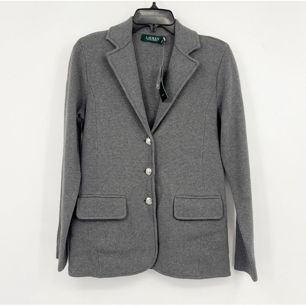 LAUREN RALPH LAUREN Womens Sweater Knit Blazer Small Petite Grey Long Sleeve NWT