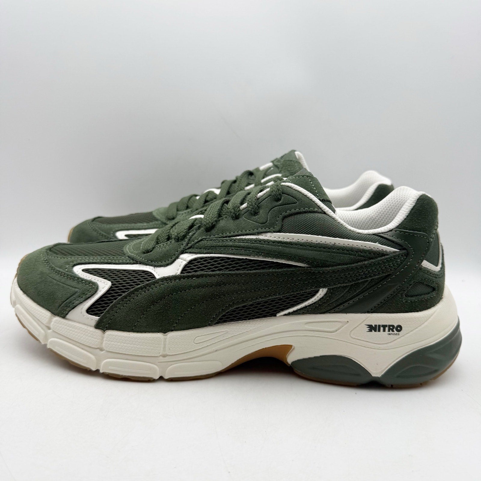 PUMA Mens Teveris Nitro Athletic Shoes US 12 EU 46 Green White Suede Sneaker NIB