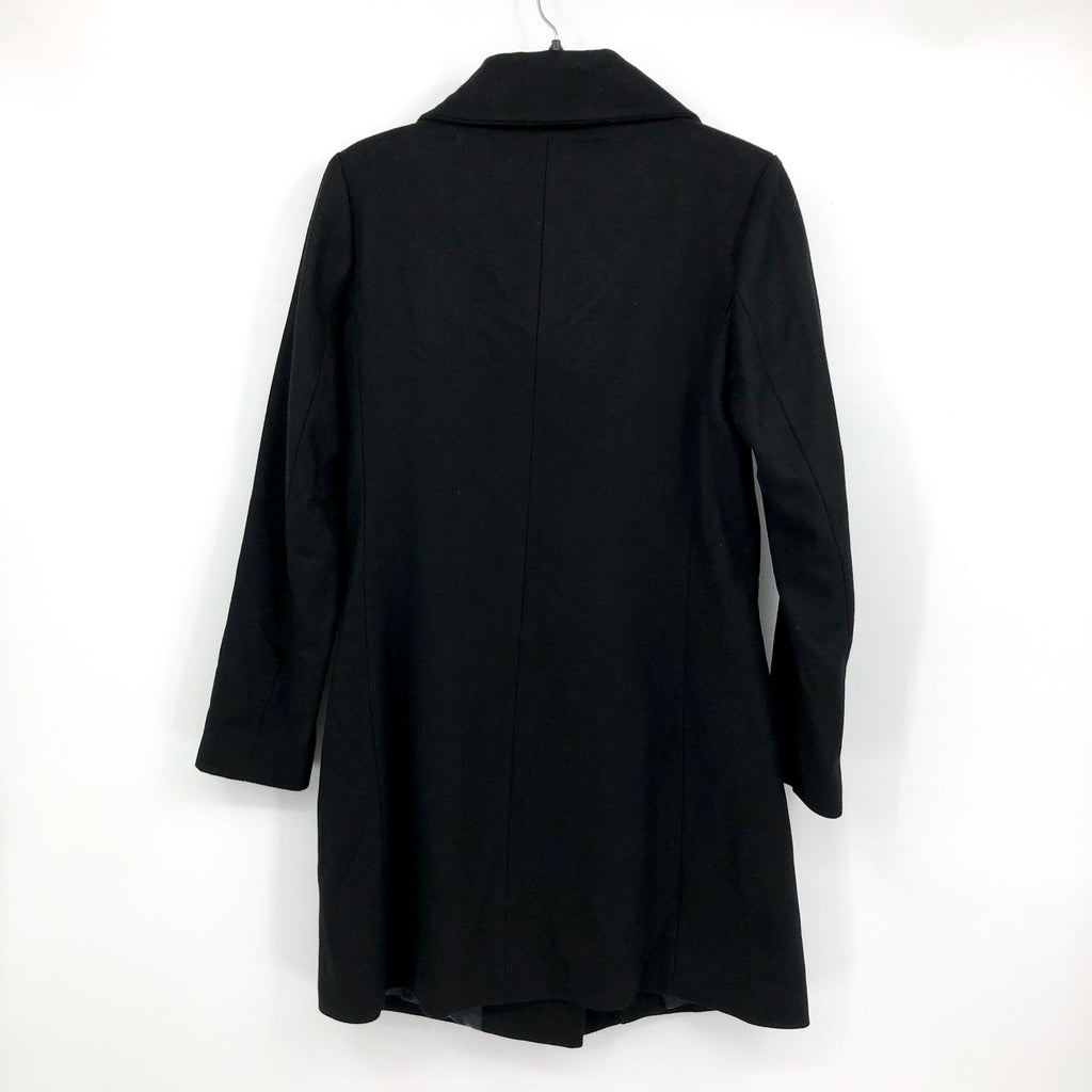 KENNETH COLE Womens Melton Wool Blend Coat Small Black Faux Leather Trim NWOT