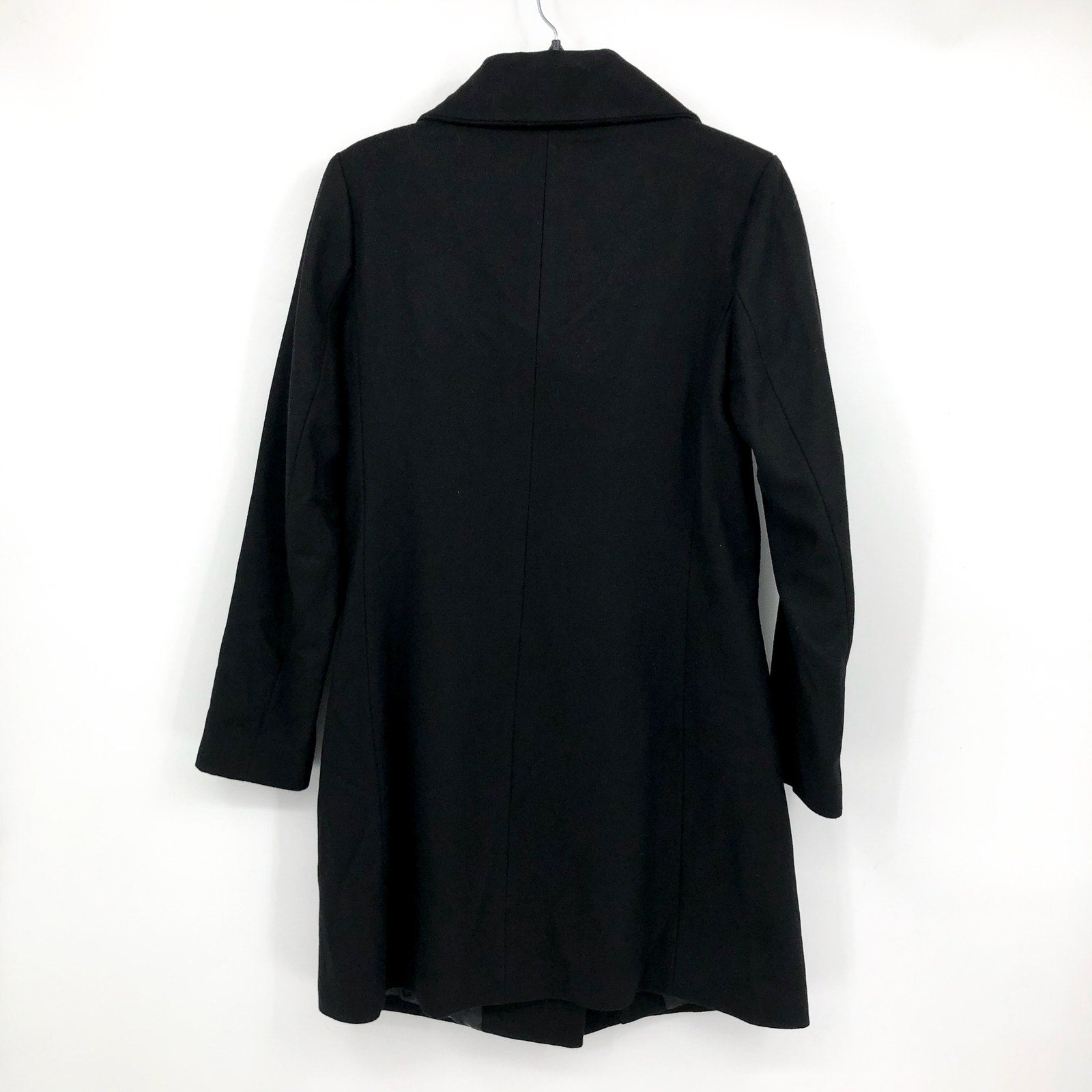 KENNETH COLE Womens Melton Wool Blend Coat Small Black Faux Leather Trim NWOT