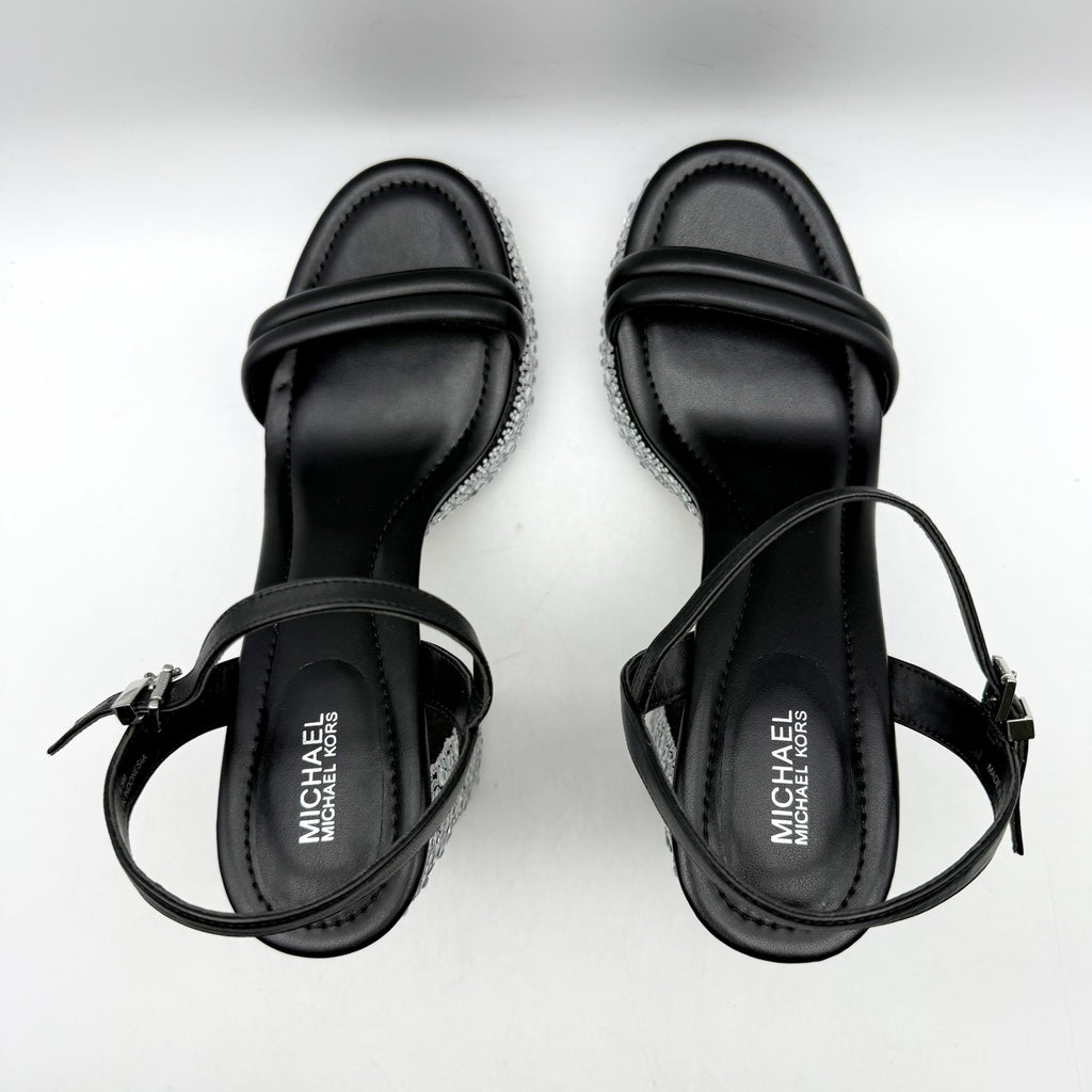 Michael Kors Women Laci Platform Heel Sandal 9.5 Black Leather Embellished NWOB