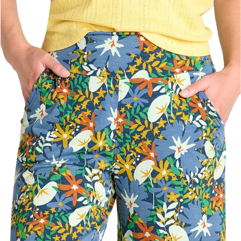 TOAD & CO Women's Chaka Wide Leg Pants Large Blue Midnight Floral Pull-On NWT