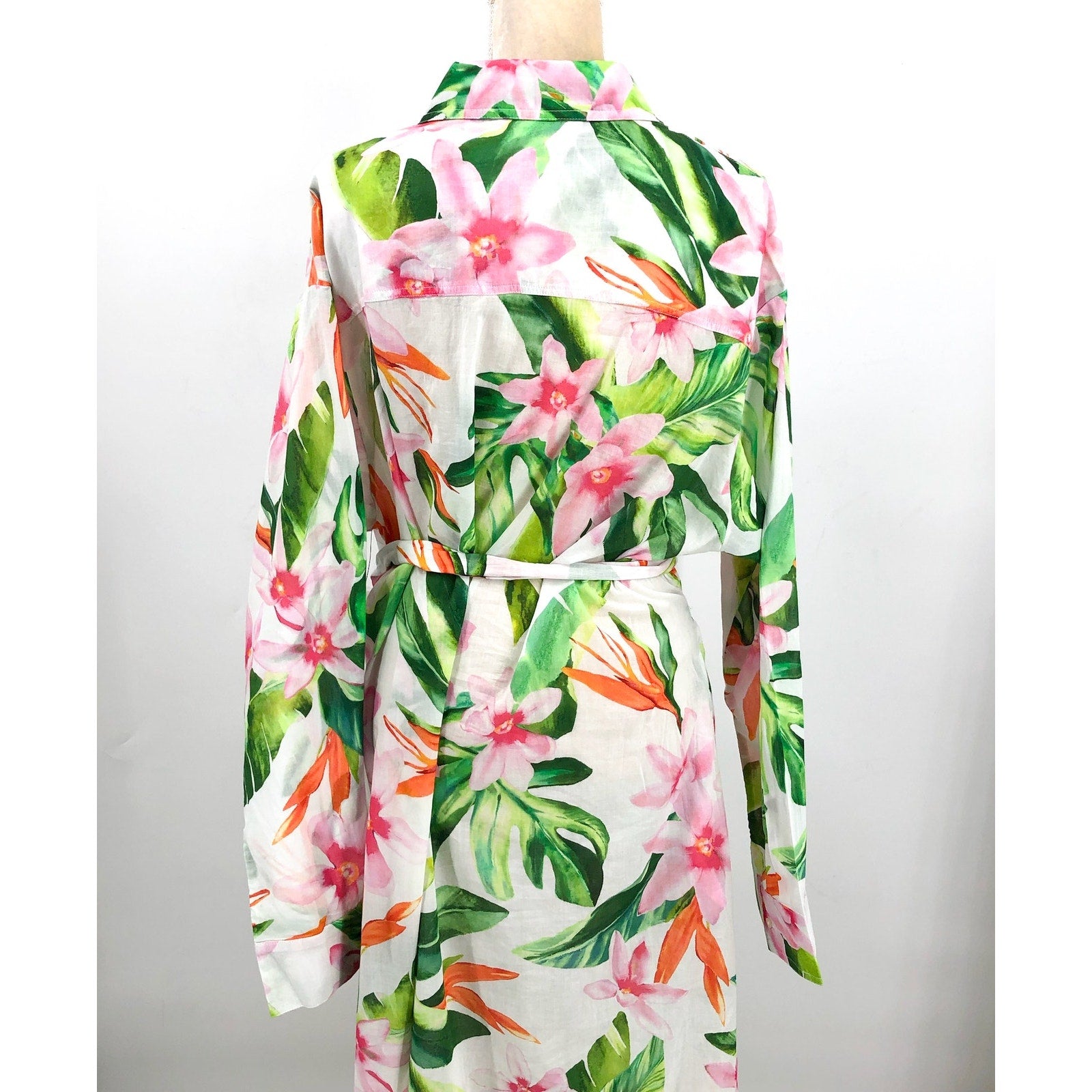 LAUREN RALPH LAUREN Tropical Floral Voile Shirtdress Large White Multi NWT