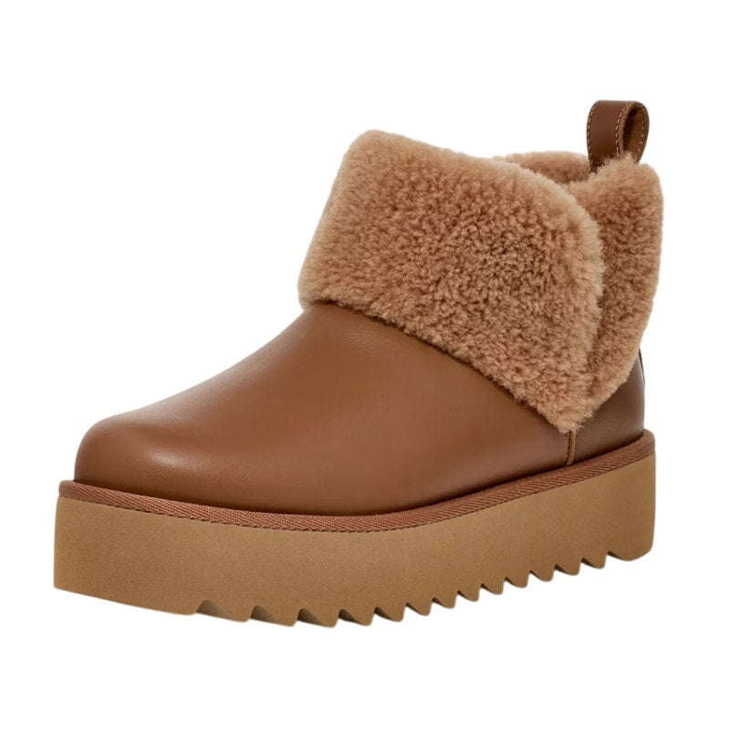 UGG Womens Ultra Mini Alina Ankle Bootie US 5 EU 36 Chestnut Brown Leather NIB
