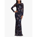 BETSY & ADAM Long Long Sleeve Floral Sequin Gown Size 12 Black & Teal NWT