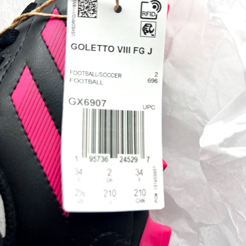 Adidas Youth Goletto VIII Soccer Cleats Size 2.5 Black Pink Firm Ground NWOB