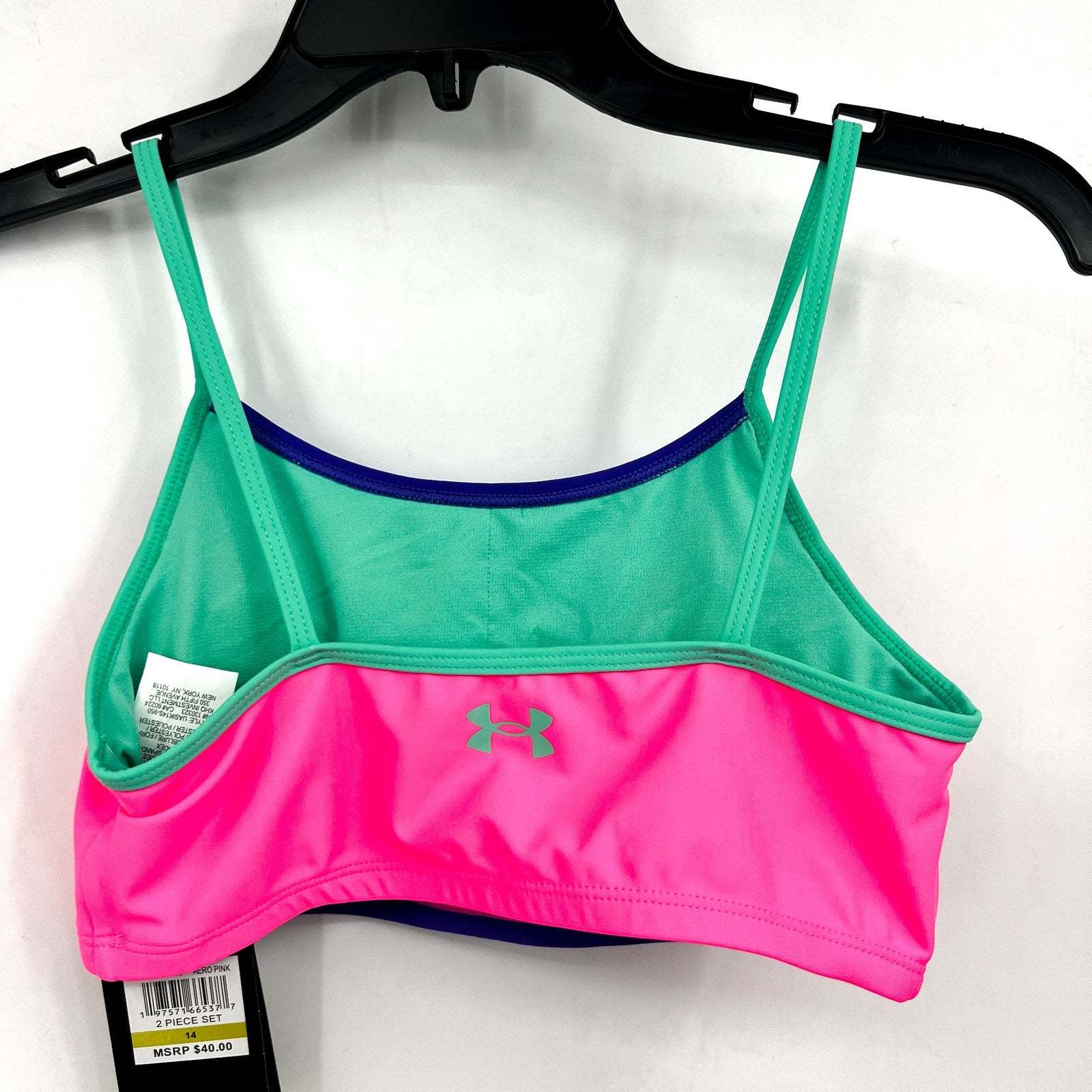 UNDER ARMOUR Tankini & Hipster Bikini Swimsuit Size 14 Pink Blue Color Block NWT