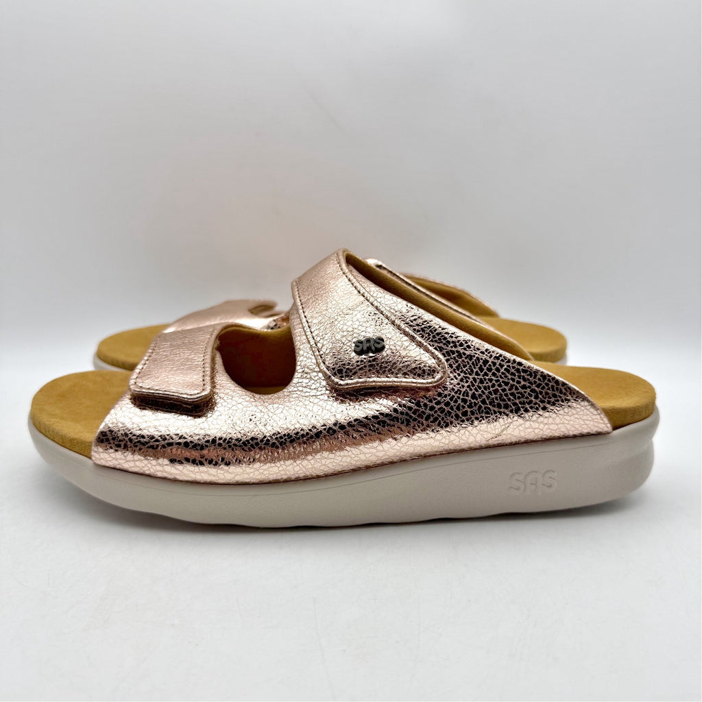SAS Womens Cozy Adjustable Slide Sandals Size 9 Wide Pink Metallic Leather NIB