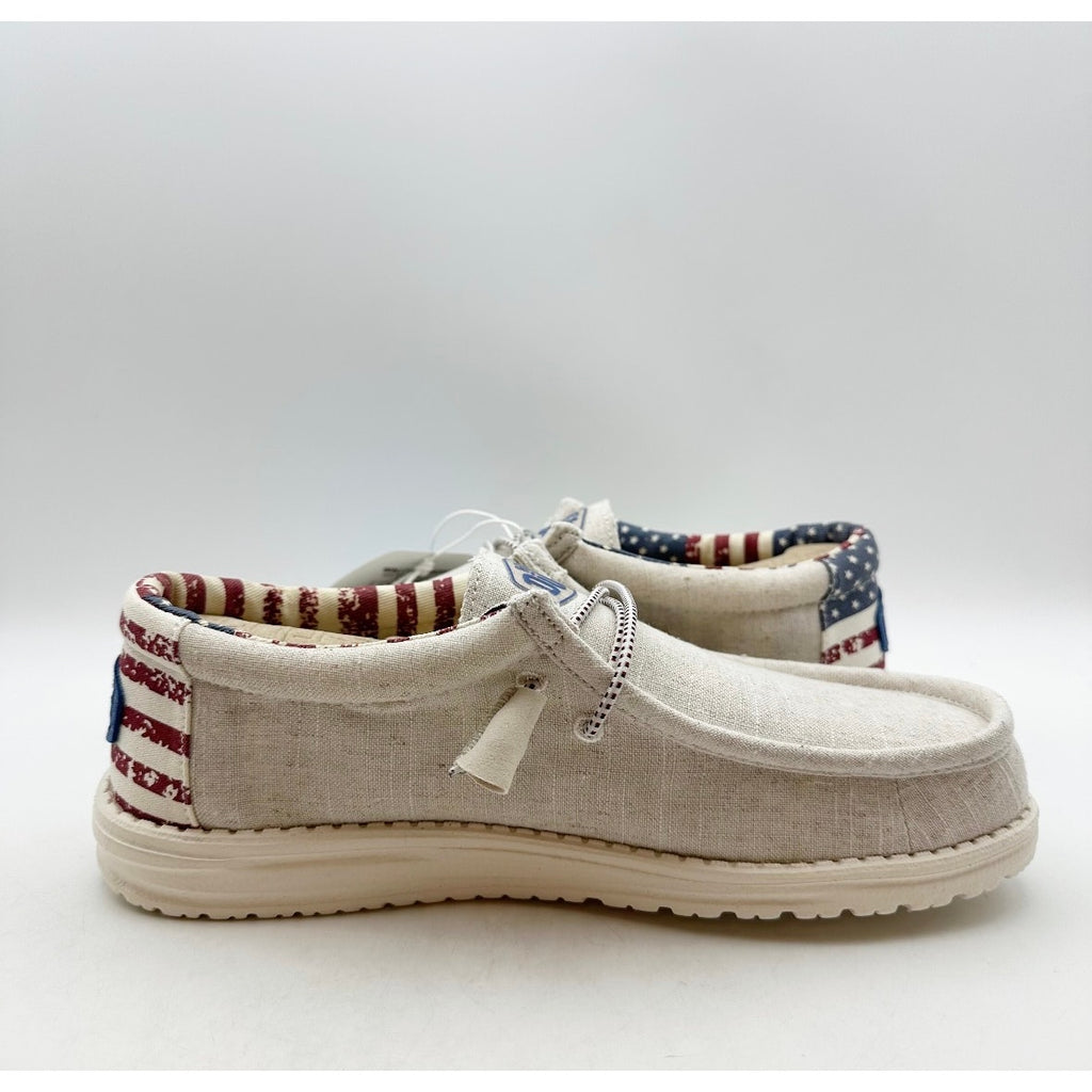 HEY DUDE Mens Wally Patriotic Shoe Size 6 EU 39 Off White Multi Slip On NIB
