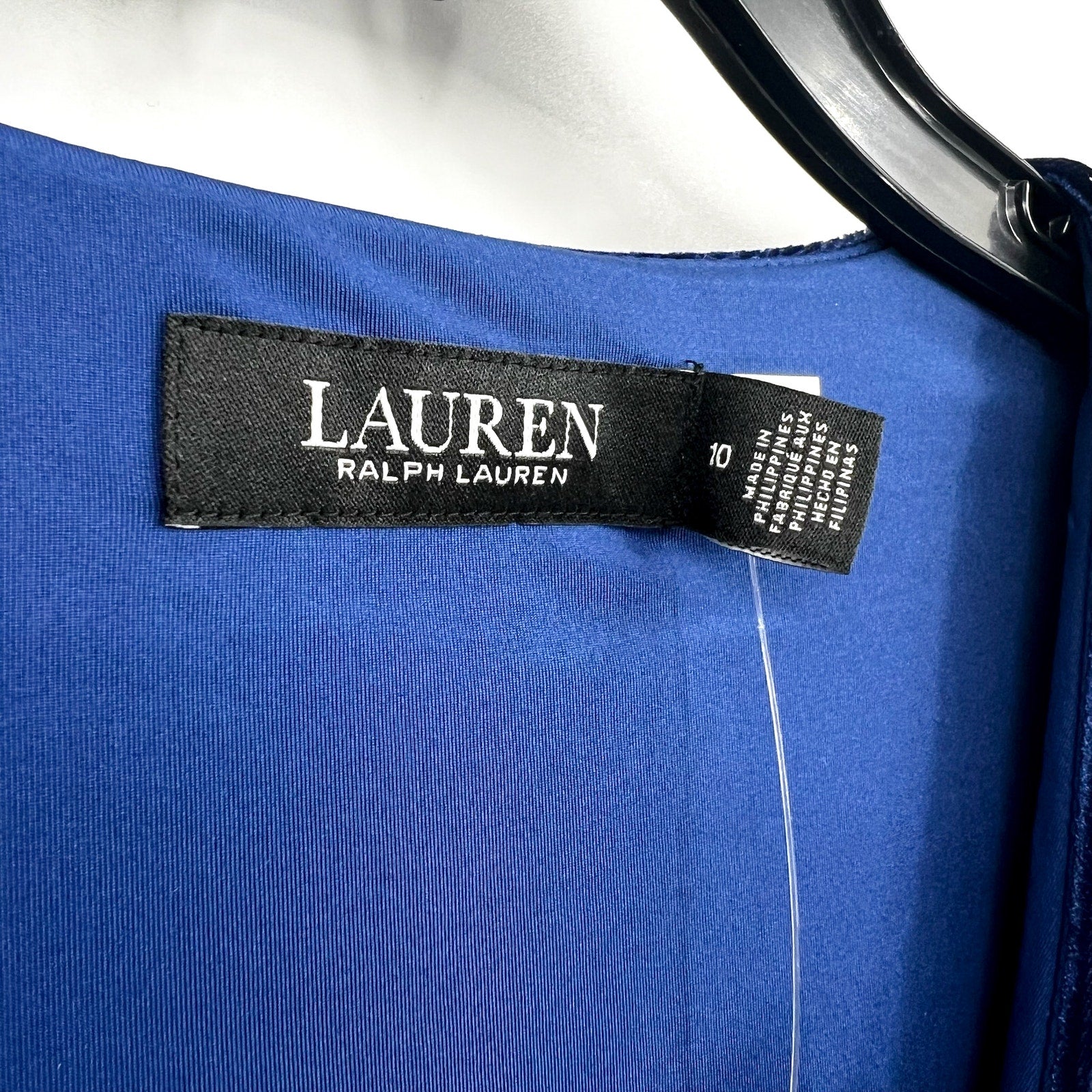 LAUREN RALPH LAUREN Women's Surplice V Neck Velvet Midi Dress Size 10 Blue NWT
