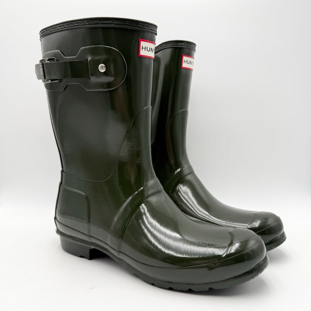 Hunter Womens Original Short Gloss Rain Mid Boot Size 10 Green Waterproof NWOB