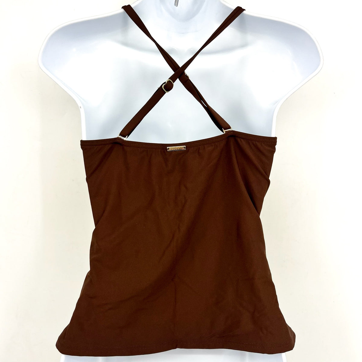 SUNSETS Women's Simone Tankini Top Small Tiki Brown Cross-Over Front Swim NWT