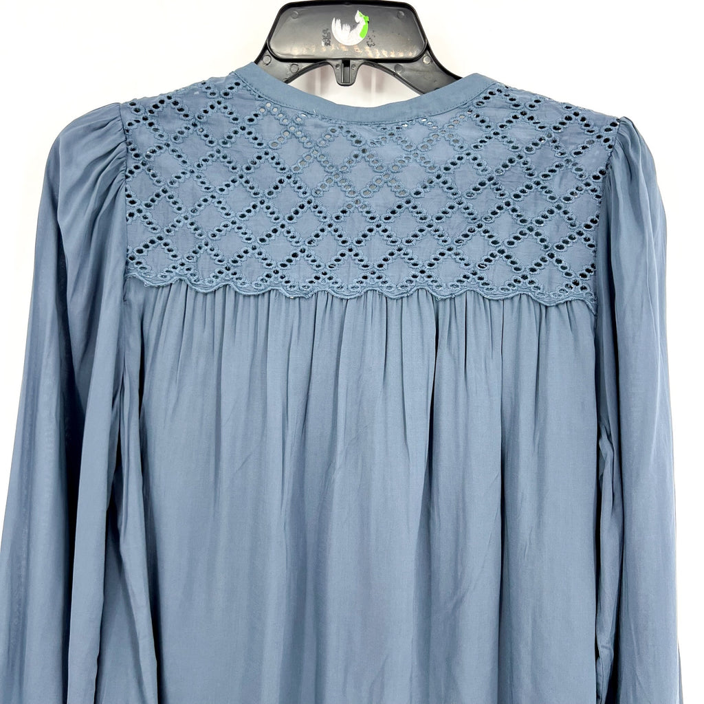 DANIEL RAINN Womens Eyelet Blouse Medium Blue Mirage Puff Long Sleeve NWT