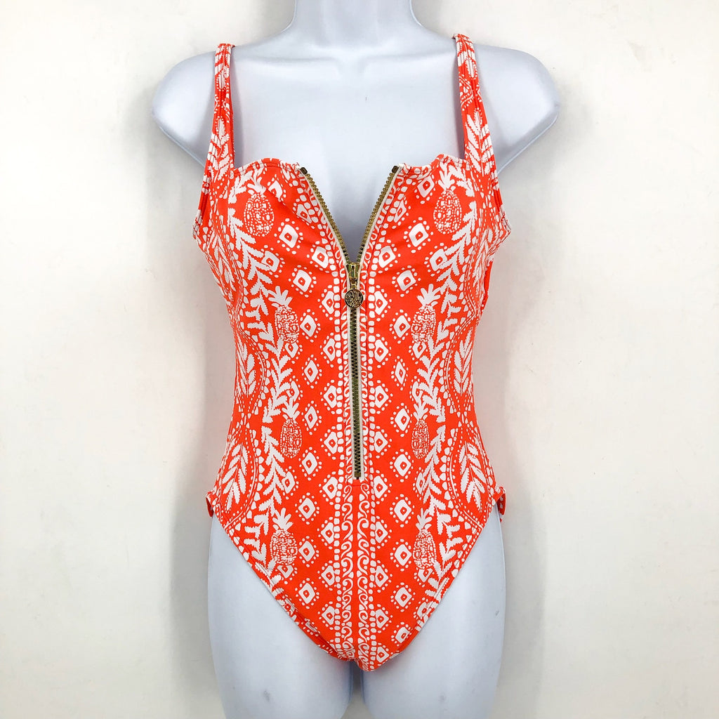 LILLY PULITZER Womens Emil One Piece Swimsuit Size 14 Orange Flamingo NWT