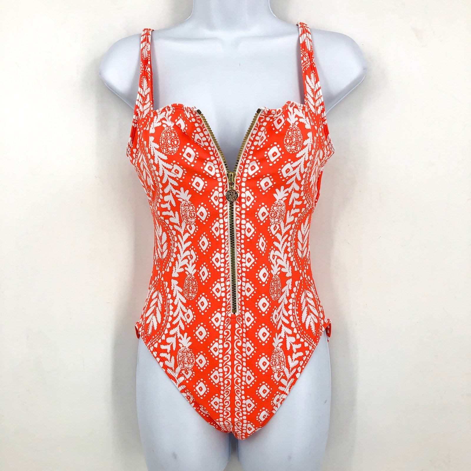 LILLY PULITZER Womens Emil One Piece Swimsuit Size 14 Orange Flamingo NWT