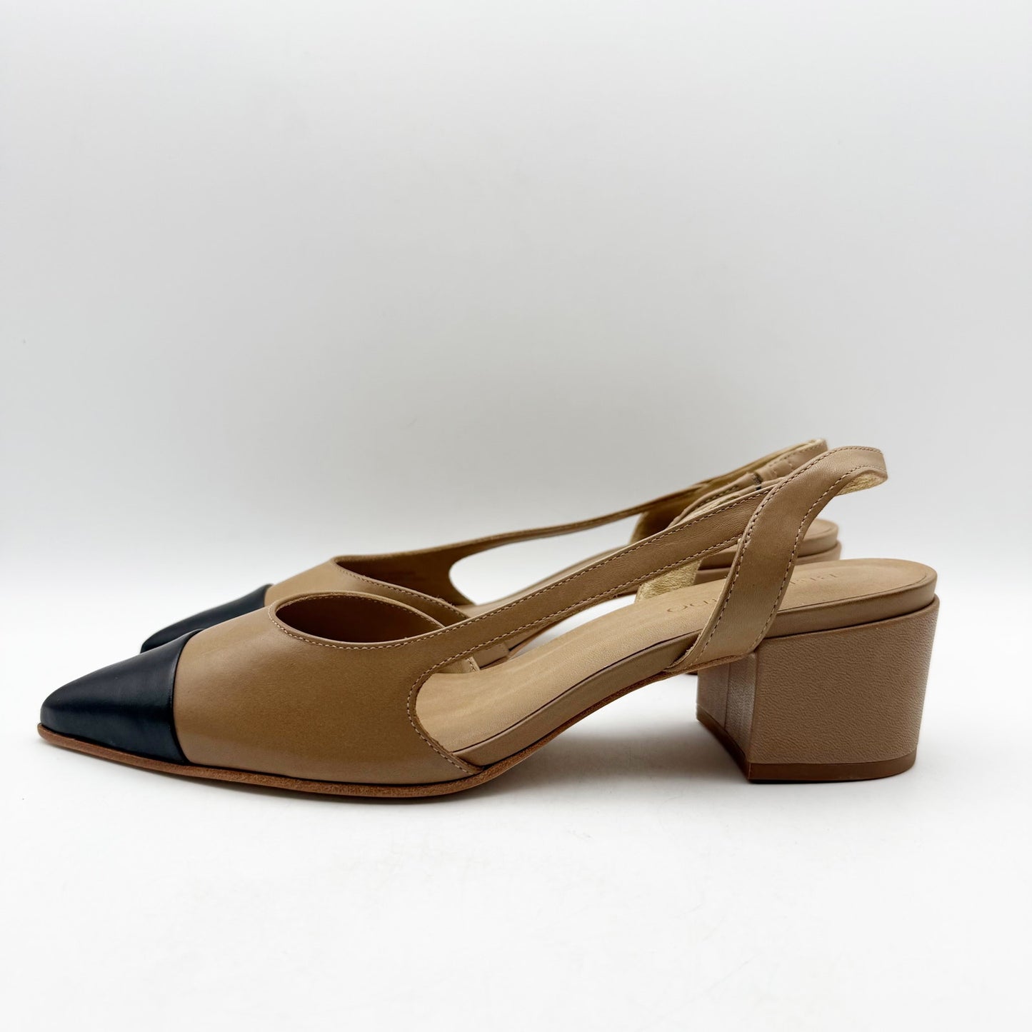 Bernardo Women Monroe Heel US 9.5 M Black Tan Leather Sling Back Pointed Toe NIB