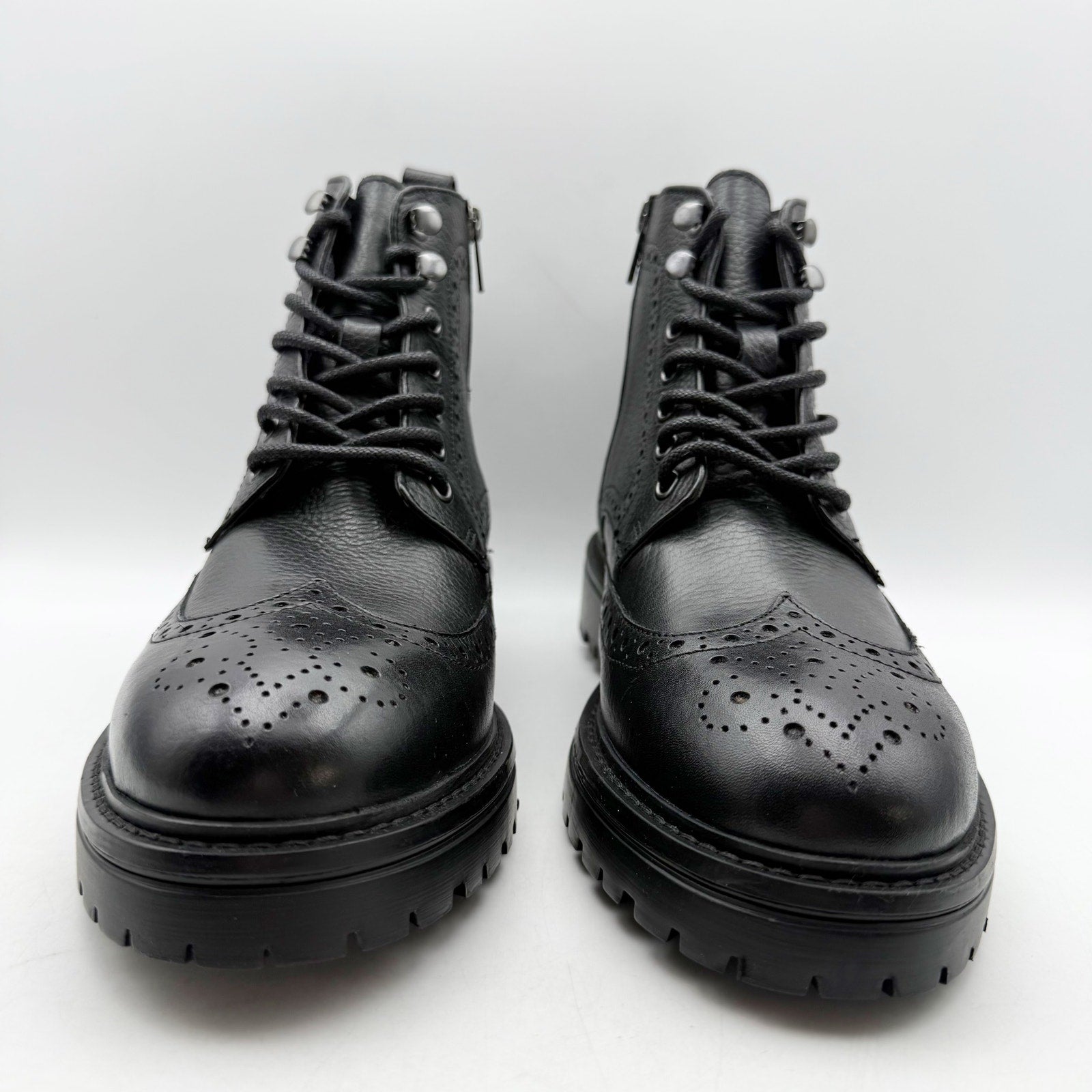 Vince Camuto Mens Namid Combat Boots US 8.5 EU 41.5 Black Leather NWOB