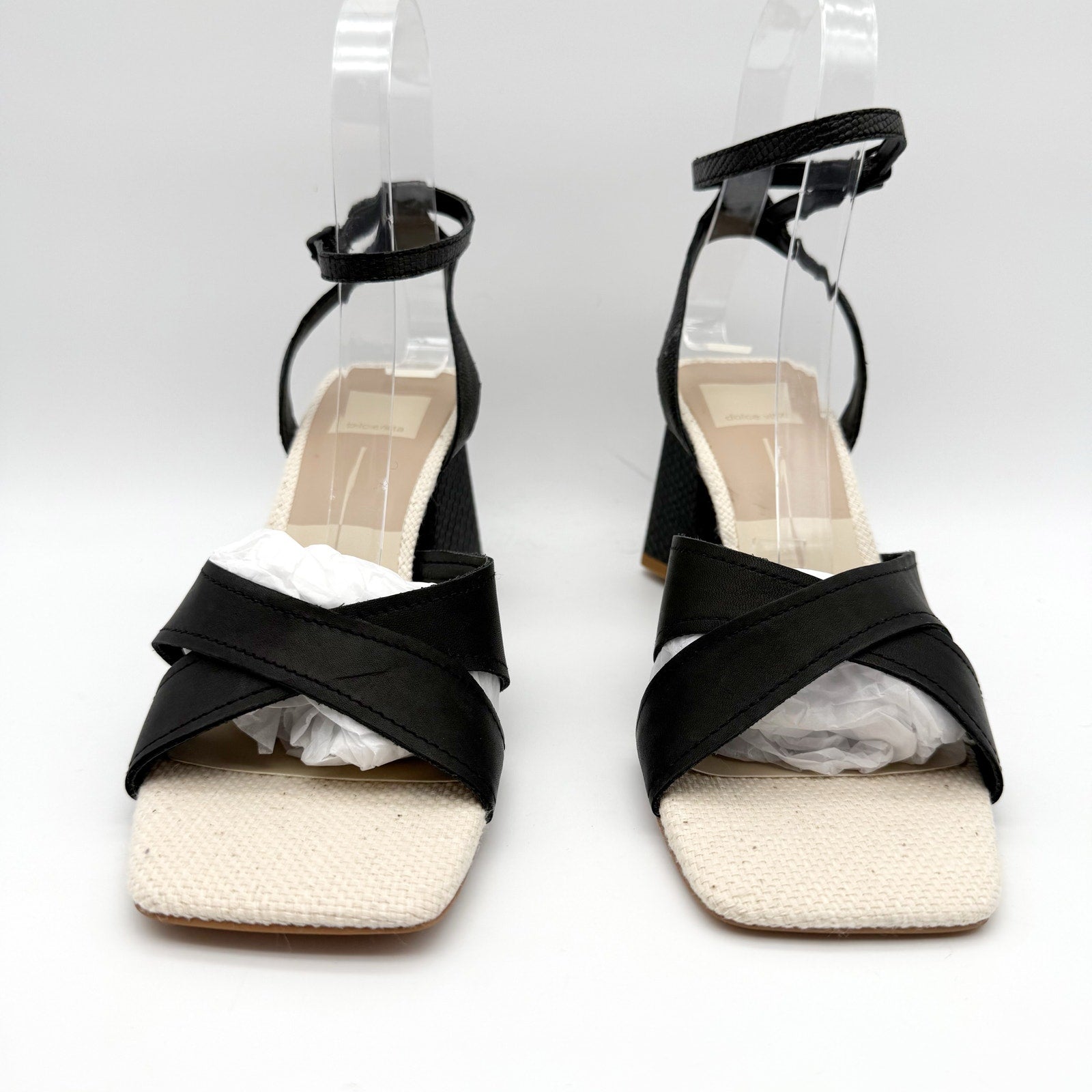 Dolce Vita Womens Tiki Heeled Sandals US 8.5 M Black Embossed Leather NIB