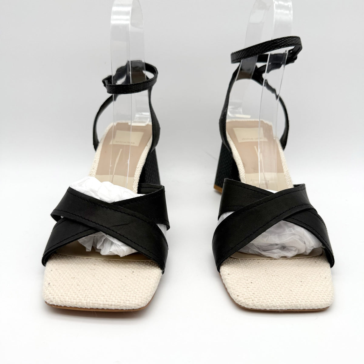Dolce Vita Womens Tiki Heeled Sandals Size 8.5 M Black Embossed Leather NIB