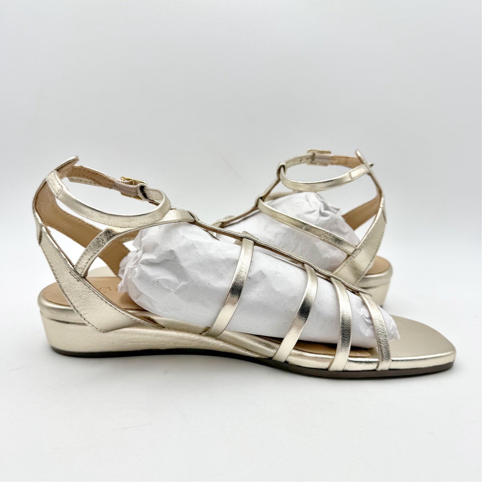Seychelles Womens Luxurious Wedge Sandals US 6 Gold Leather Gladiator NWOB