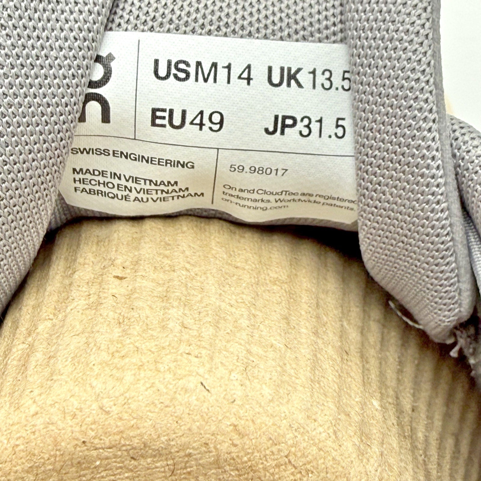 ON Mens Cloud 5 Running Shoes US 14 EU 49 Beige Grey Athletic Sneakers NIB