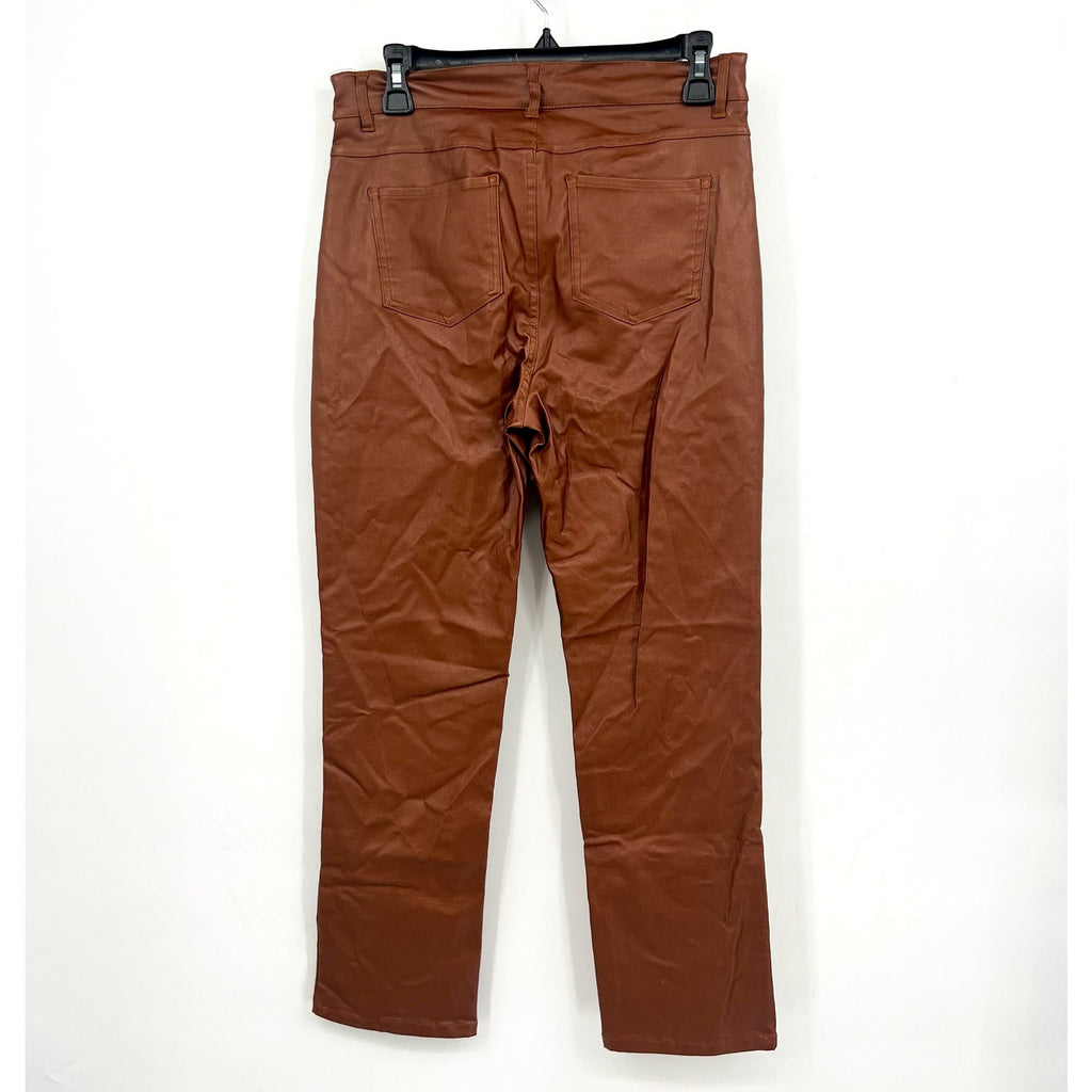 TRIBAL Womens Vegan Leather Pants US 4 Petite Brown Walnut Straight Leg NWT