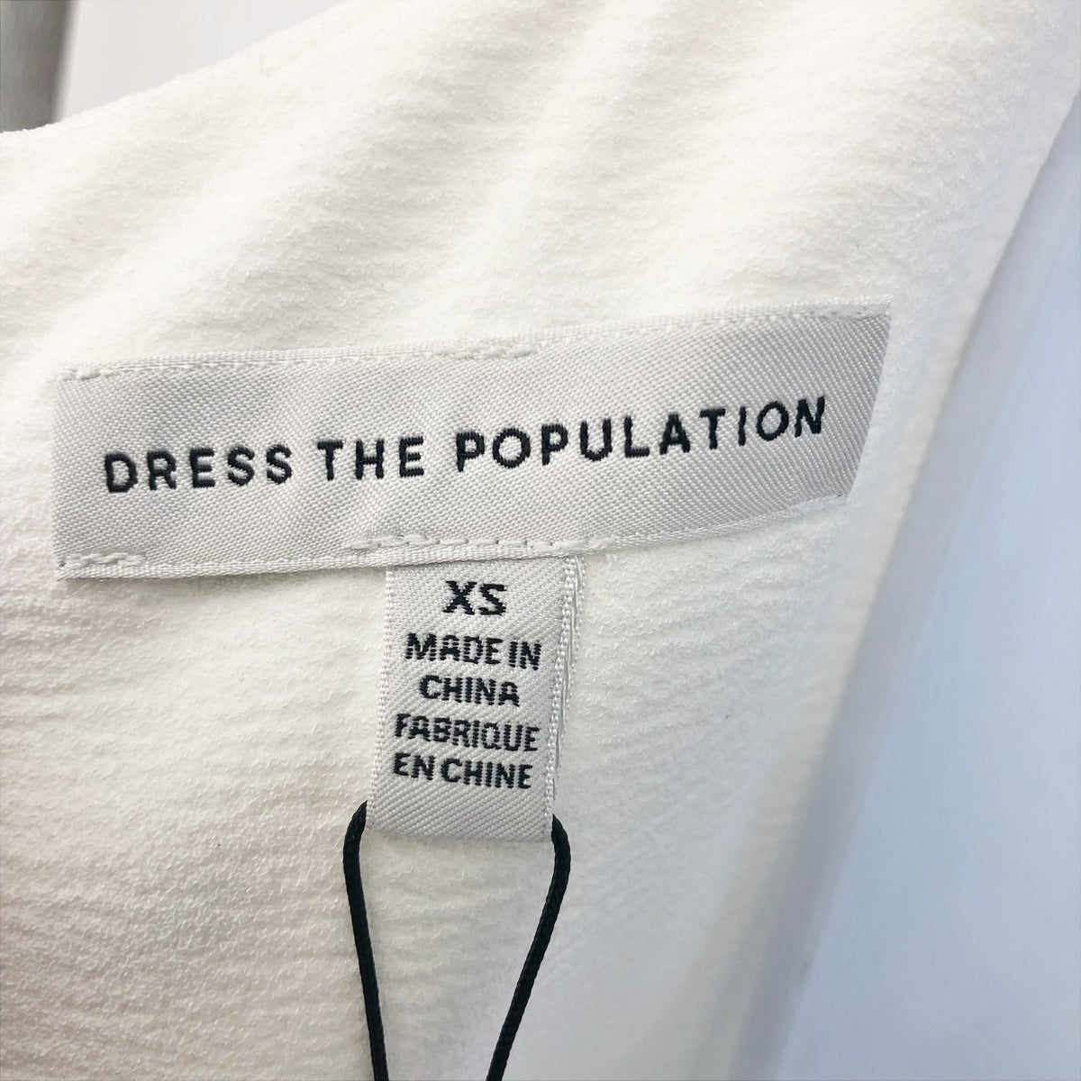 DRESS THE POPULATION Rory Midi Sheath Dress XS Off White Fringe Hem NWT