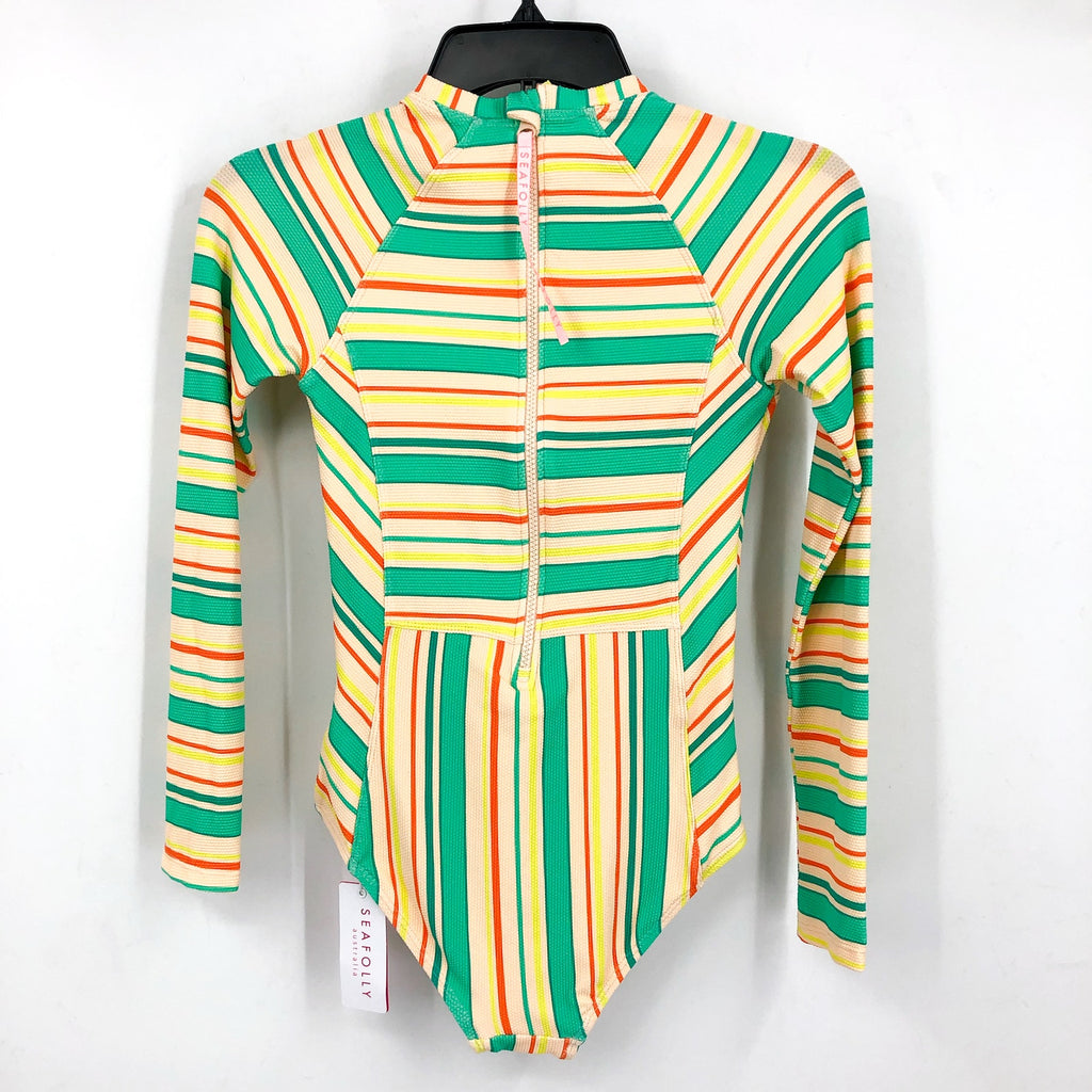 SEAFOLLY Girls Tropical Night One Piece Swimsuit Size 14 Green Yellow Stripe NWT