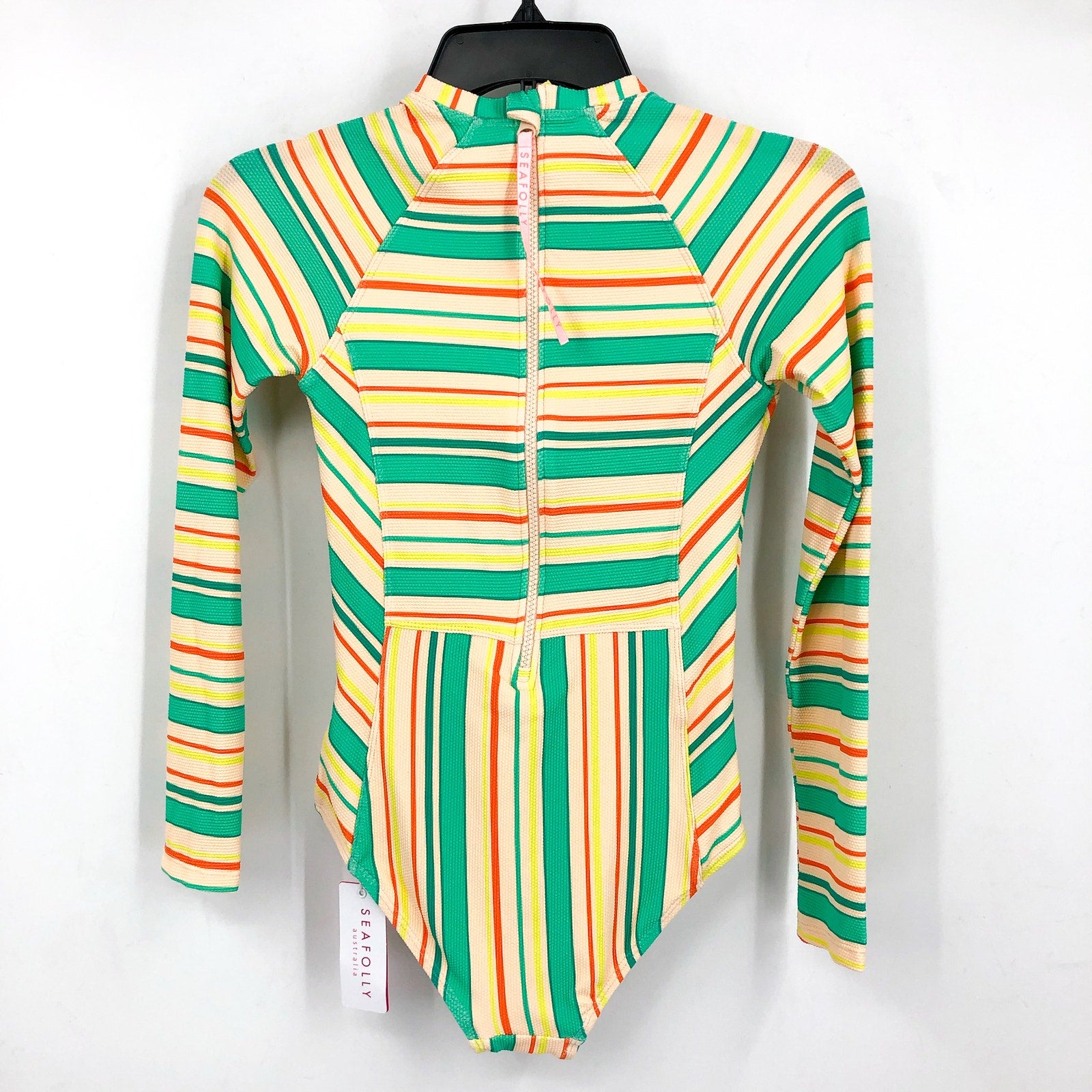 SEAFOLLY Girls Tropical Night One Piece Swimsuit Size 14 Green Yellow Stripe NWT