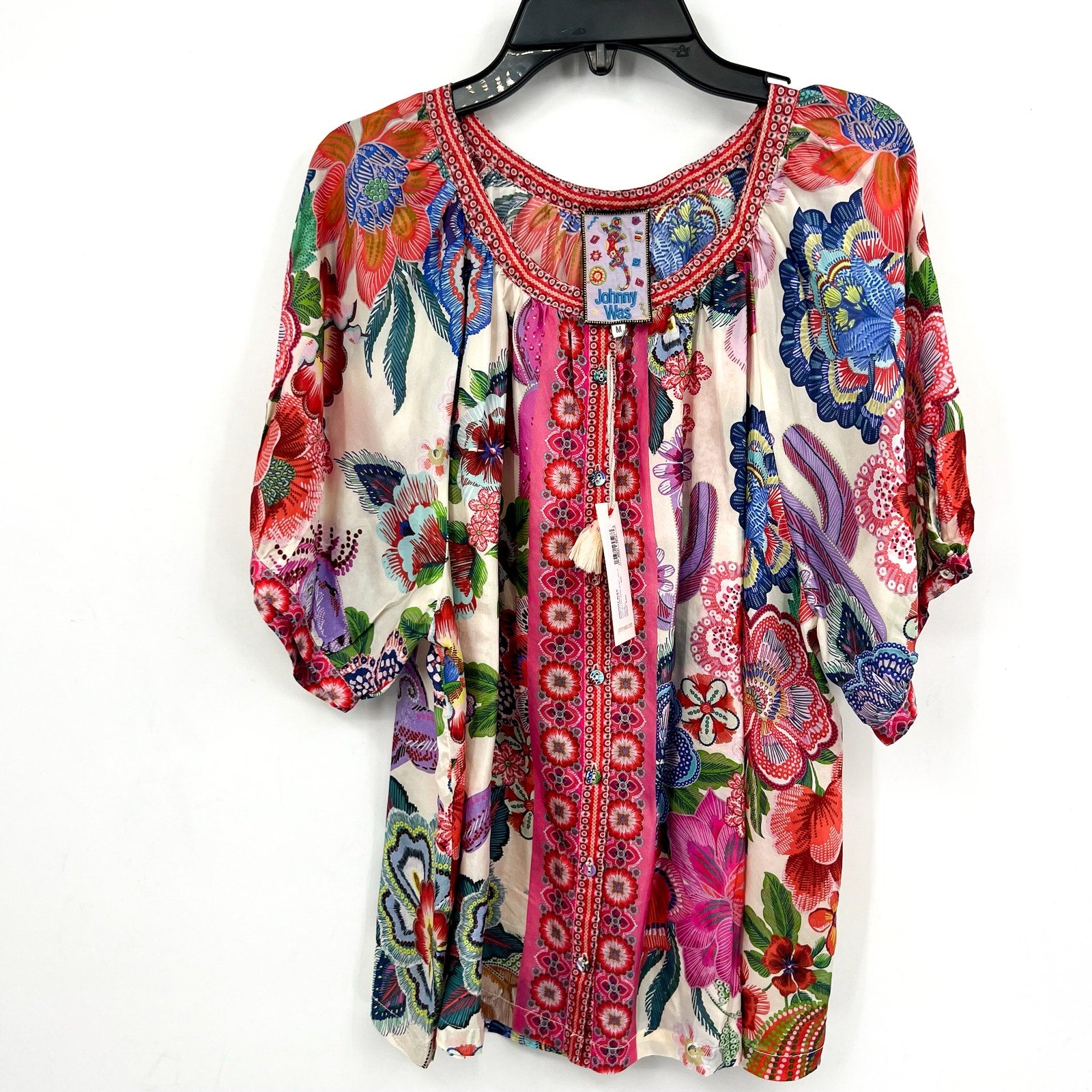 JOHNNY WAS Women's Avah Silk Blouse Medium Kallie Floral Button Down NWT