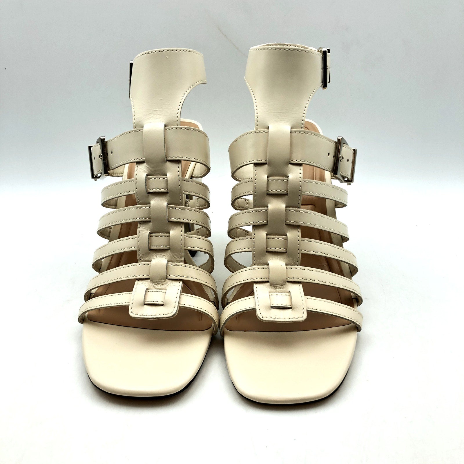 Vince Camuto Womens Hicheny Caged Sandals Size 5.5 Cream Leather Heels NIB
