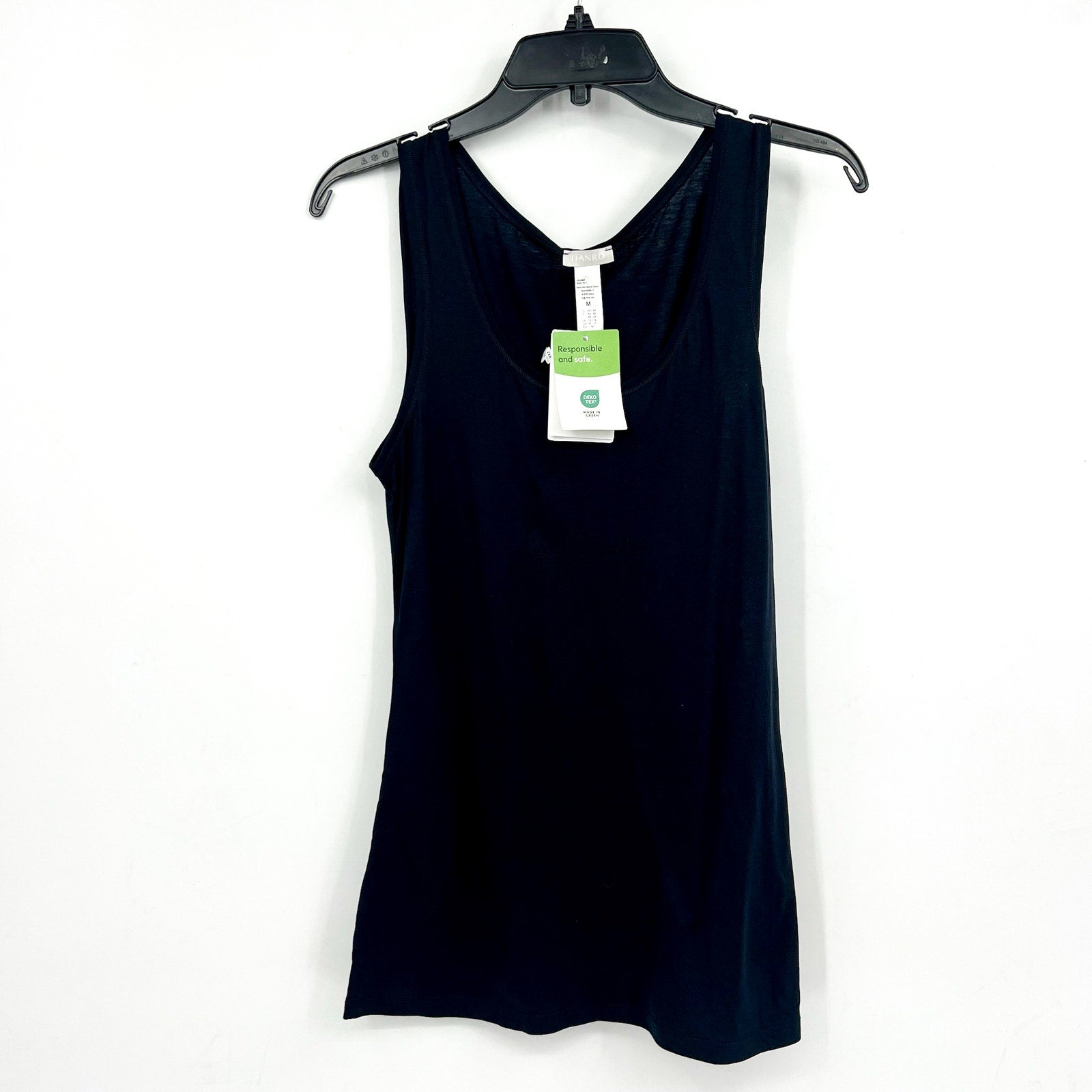 HANRO Women's Ultralight Tank Top Medium US 10/12 Black Scoop Neck NWT