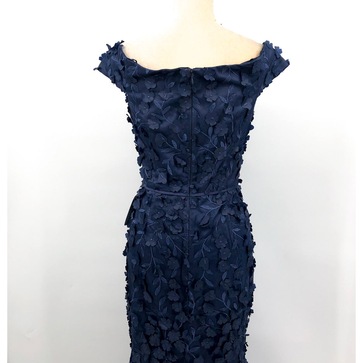 ELIZA J Women's Off The Shoulder 3D Floral Gown Size 10 Navy Blue Tie Dress NWOT