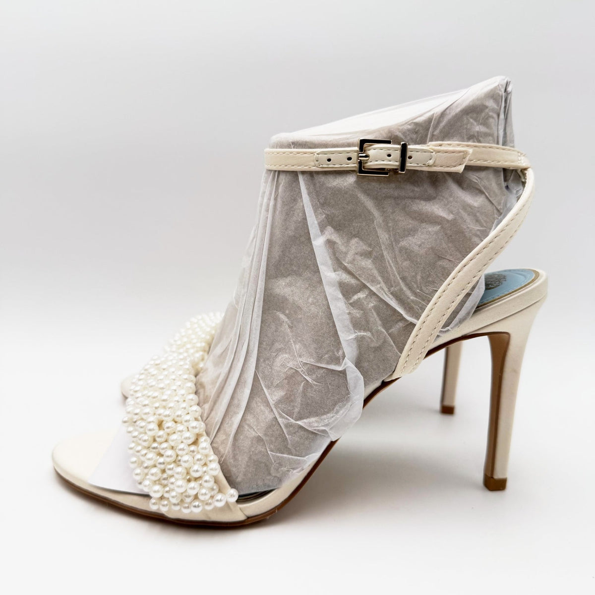 Vince Camuto Womens Arleem Pearl Beaded High Heel Sandals Size 8 Off White NWOB