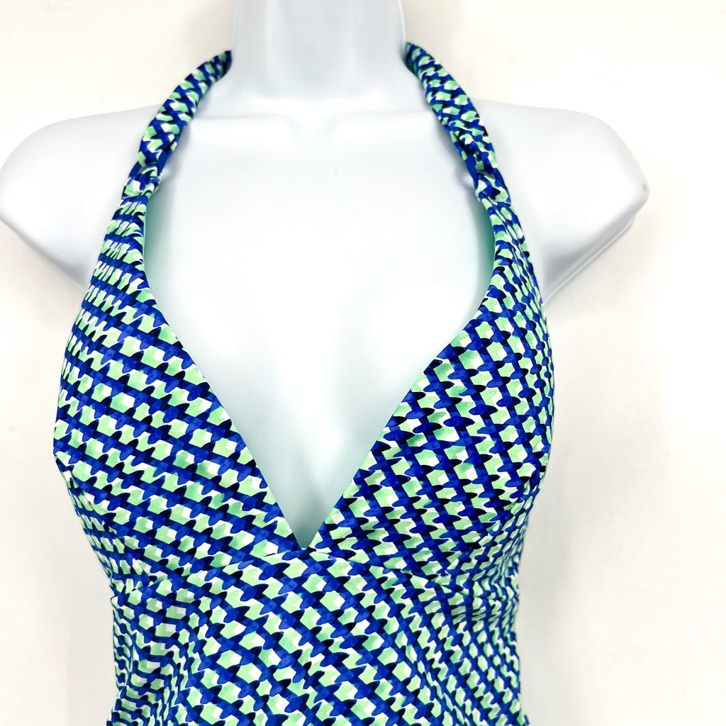 TOMMY BAHAMA Mosaic Pool Ring Tankini Top XL Beach Glass Blue Palm Modern NWT