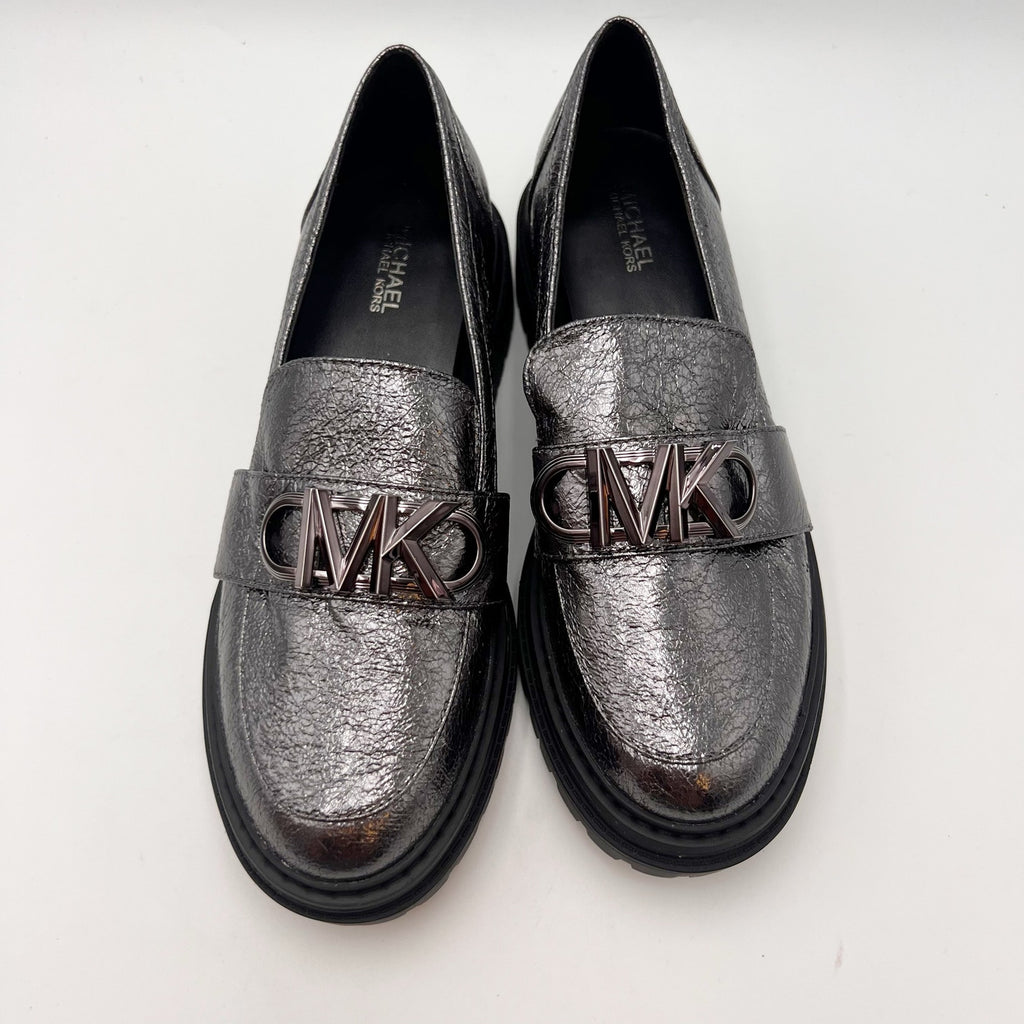 Micheal Kors Womens Parker Lug Loafers Size 6 M Metallic Grey NWOB