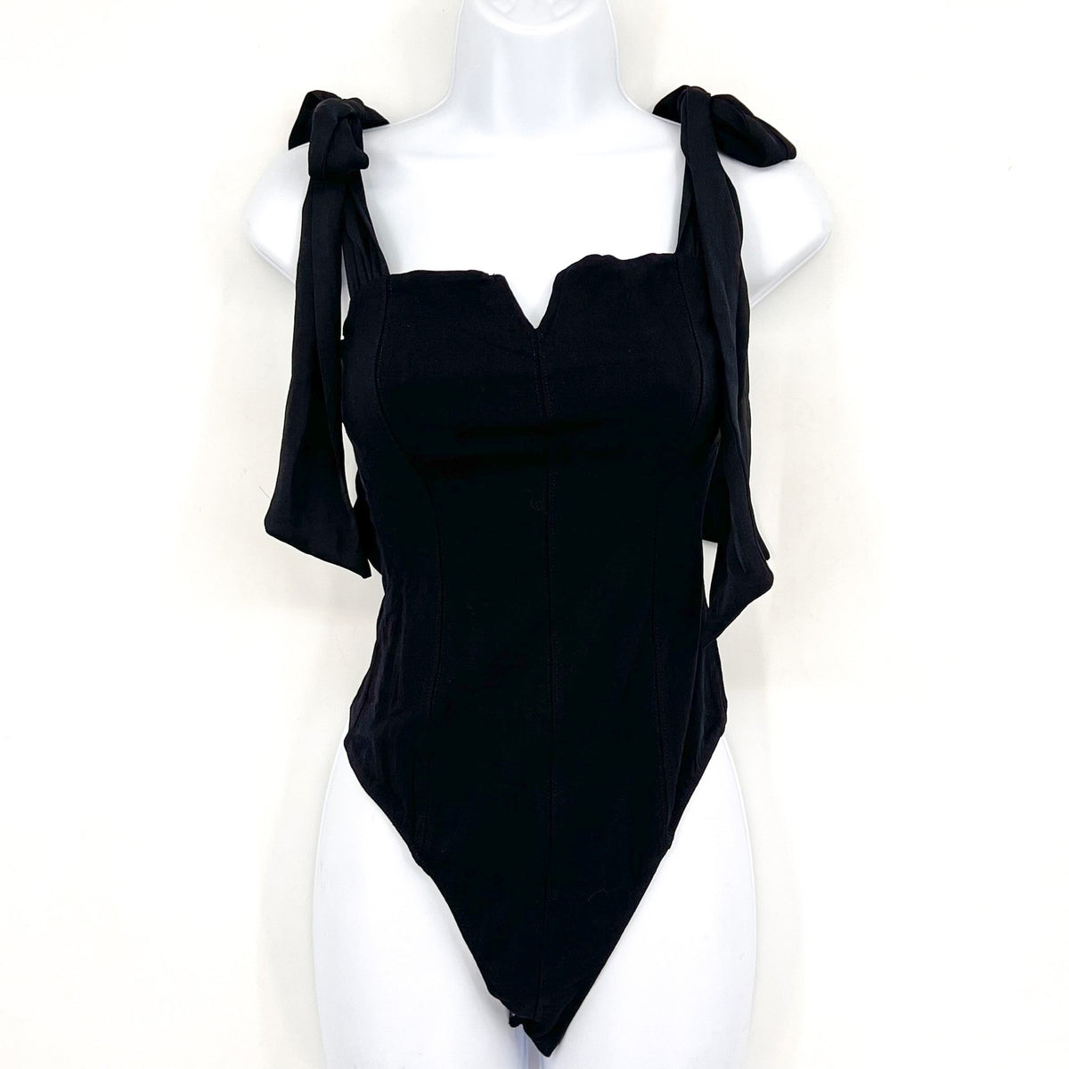 FREE PEOPLE Women's Lola Tank Bodysuit Small Black Tie Shoulder Thong NWT