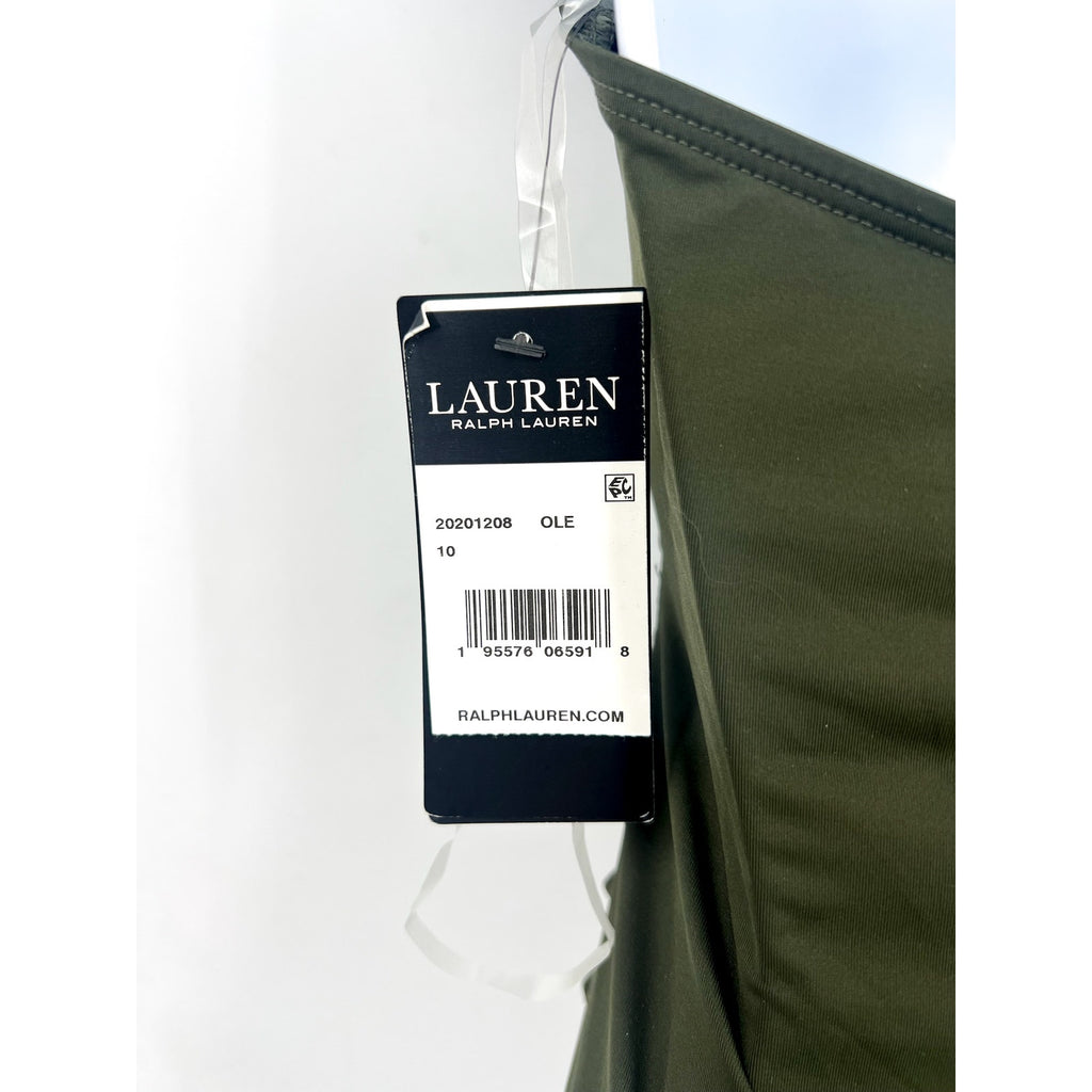 LAUREN RALPH LAUREN High Neck One-Piece Swimsuit Size 10 Olive Green NWT