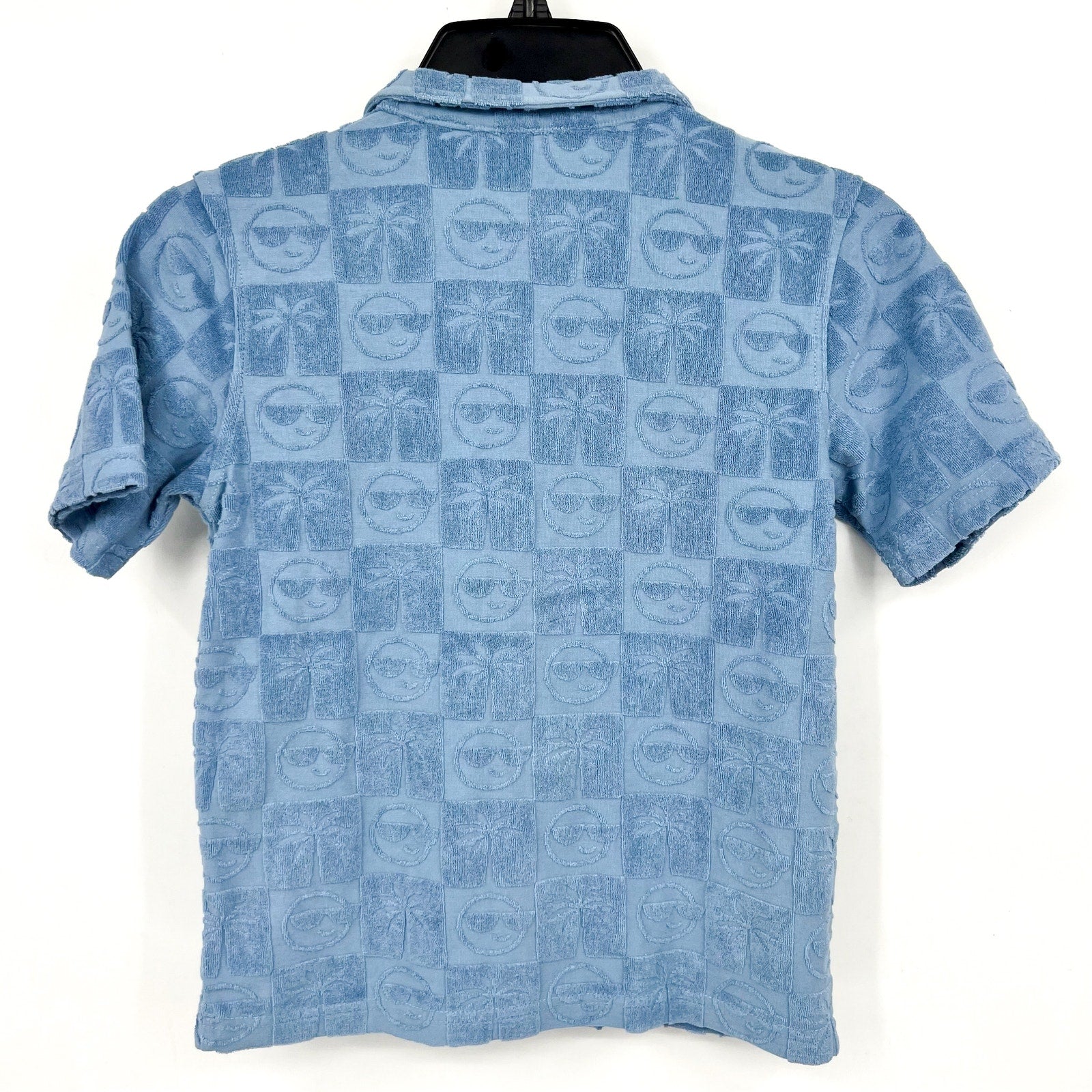 APPAMAN Boy's Resort Terry Shirt Size 8 Denim Blue Printed Short Sleeve NWT