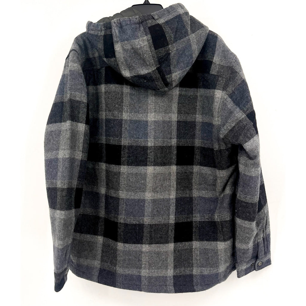 PRANA Men's Asgard Hooded Flannel Shirt Jacket XXL Gray Charcoal Plaid NWT